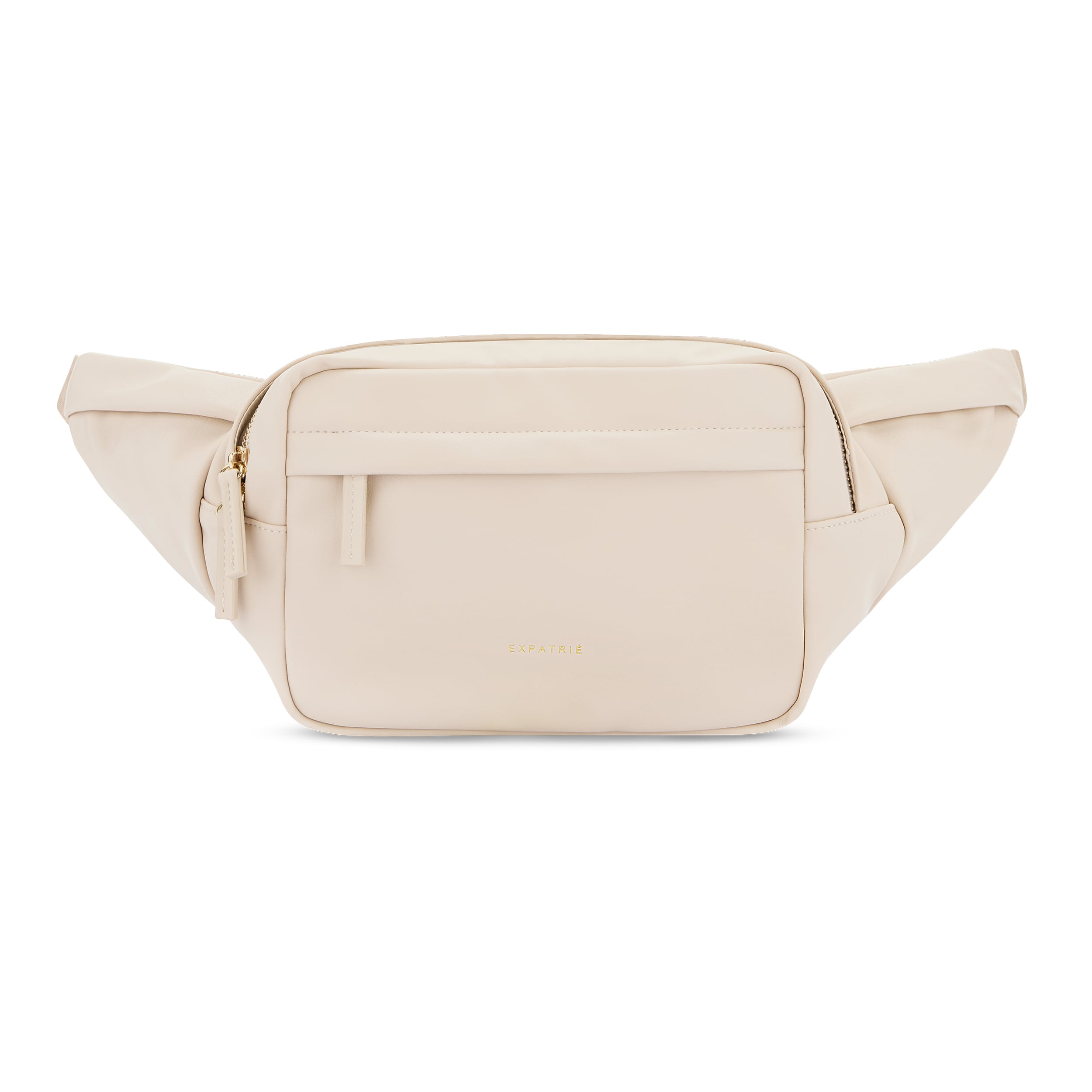 Beige Bauchtasche Justine aus PU mit Reißverschluss und vorderer Tasche