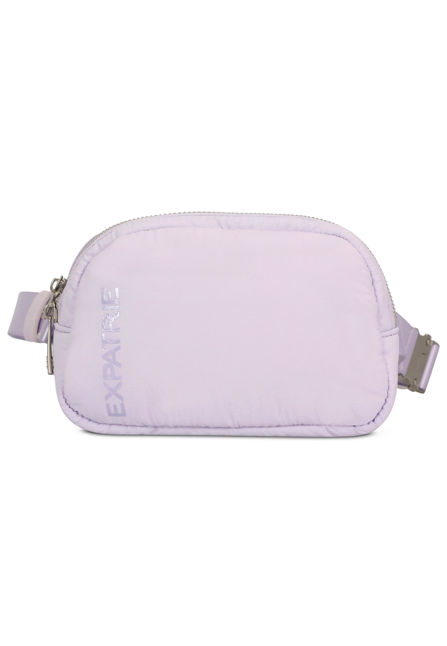 Lilafarbene Milly Bauchtasche für Damen mit silbernem Reißverschluss und Schriftzug