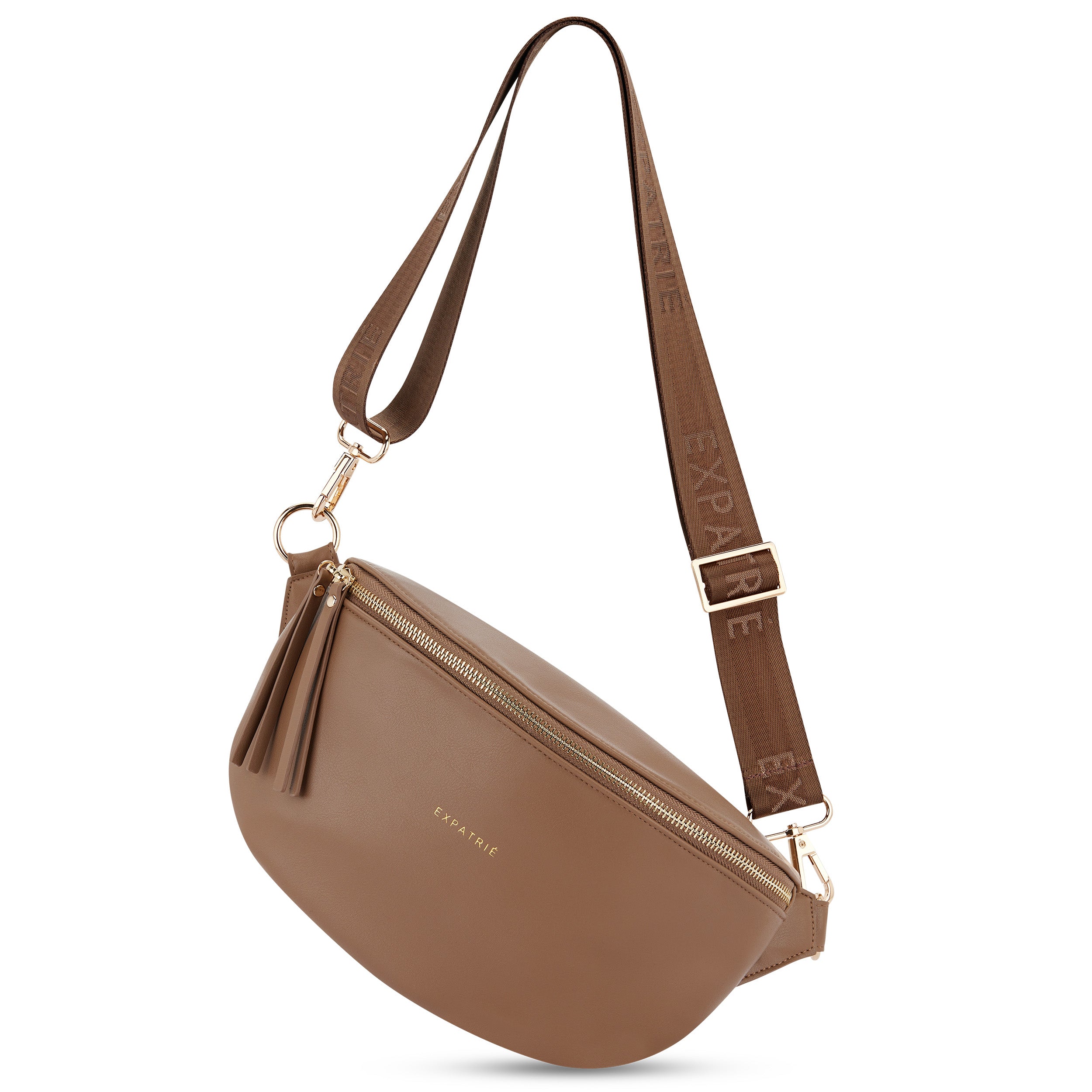 Braune Bauchtasche 'Alice Medium' für Damen mit verstellbarem Gurt mit Prägung