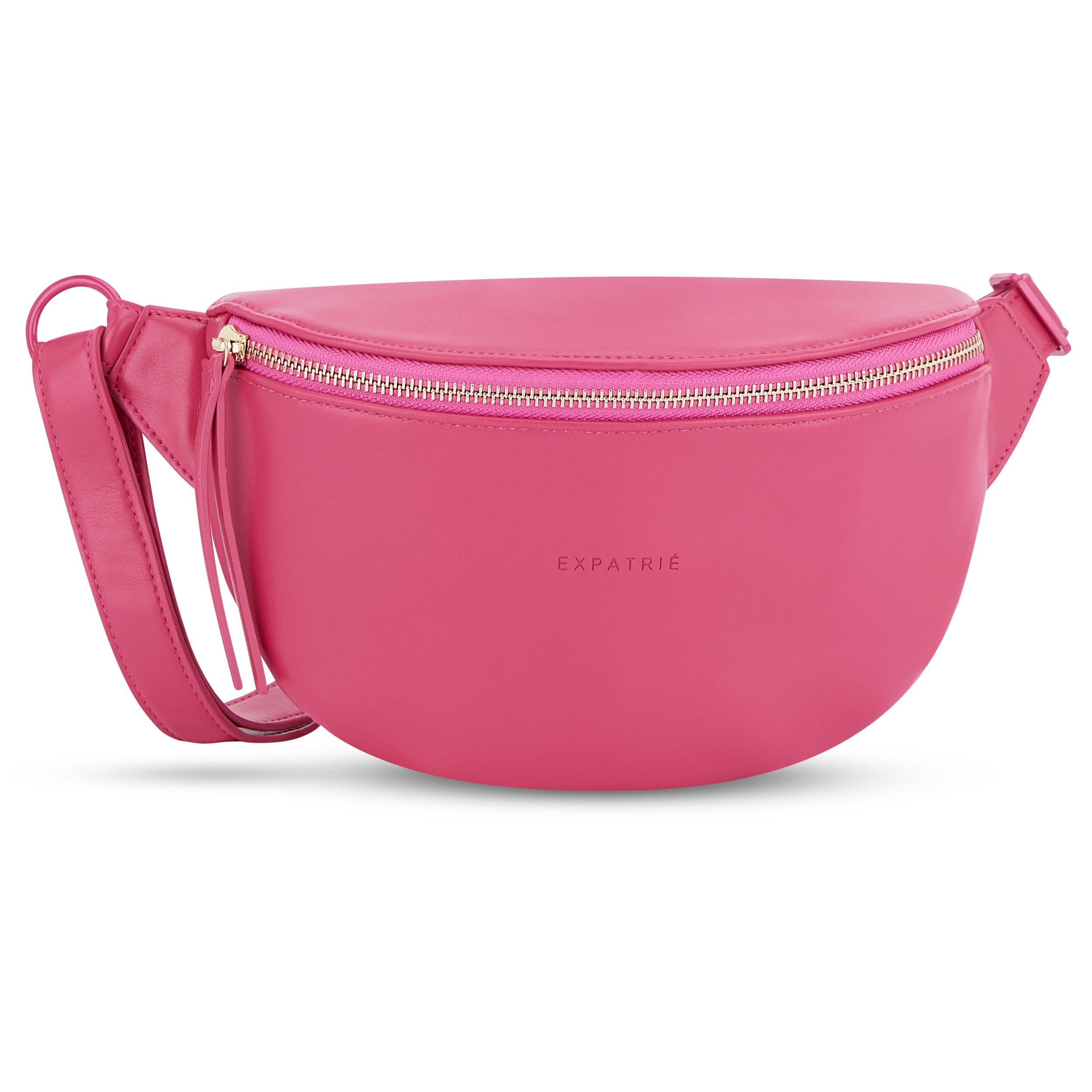 Pinkfarbene Bauchtasche Alice Small aus Leder mit goldfarbenem Reißverschluss und verstellbarem Gurt