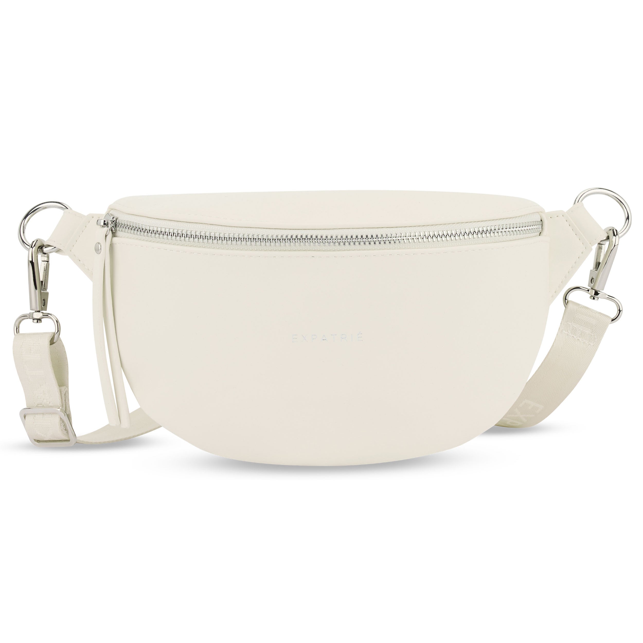Weiße Bauchtasche Alice Small mit silbernem Reißverschluss und verstellbarem Gurt