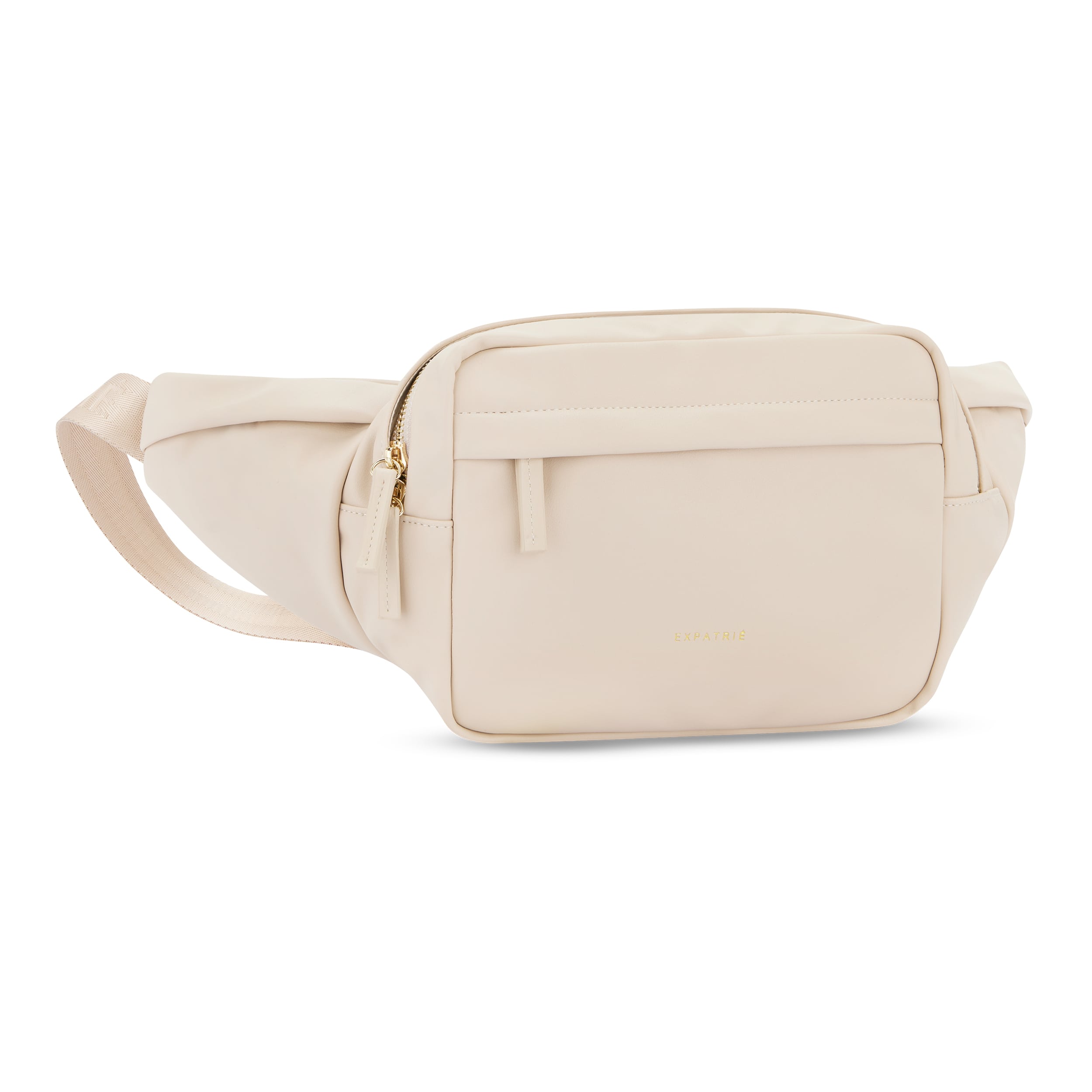 Beige Bauchtasche Justine aus PU-Leder mit Vorderfach und verstellbarem Gurt
