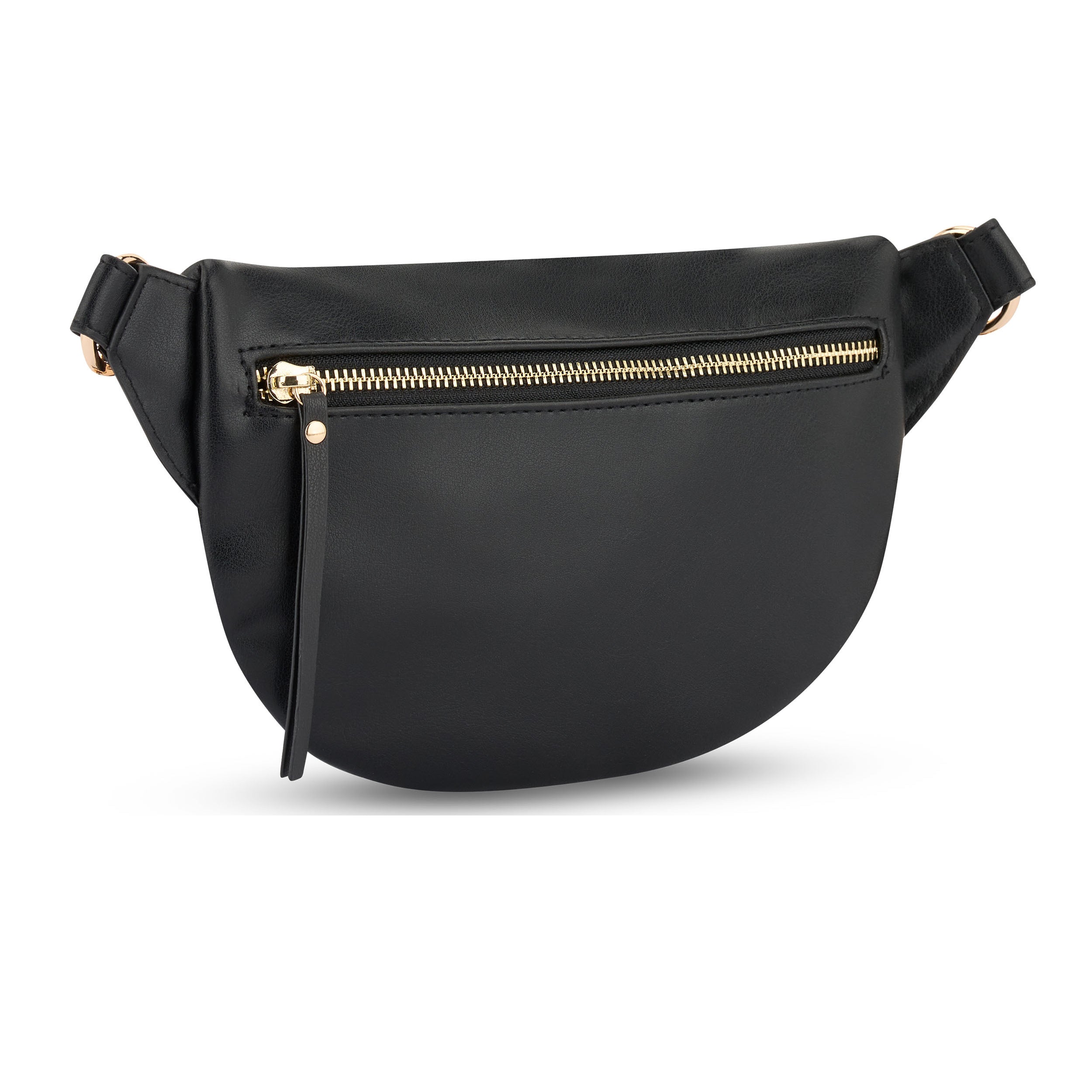 Schwarze Bauchtasche Alice Small aus Leder mit sichtbarem goldfarbenem Reißverschluss