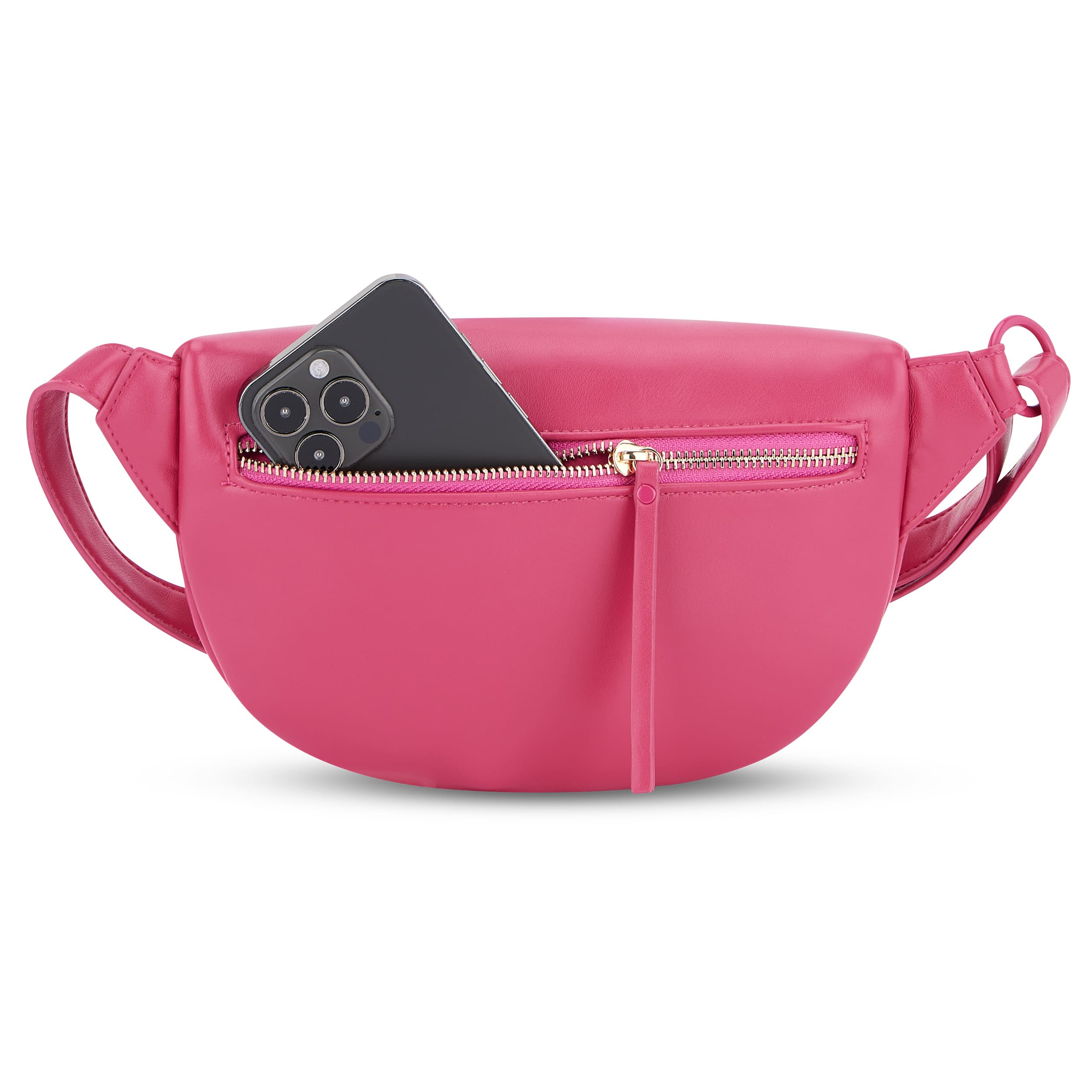 Pinkfarbene Bauchtasche Alice Small aus Leder mit Reißverschlusstasche und Smartphone