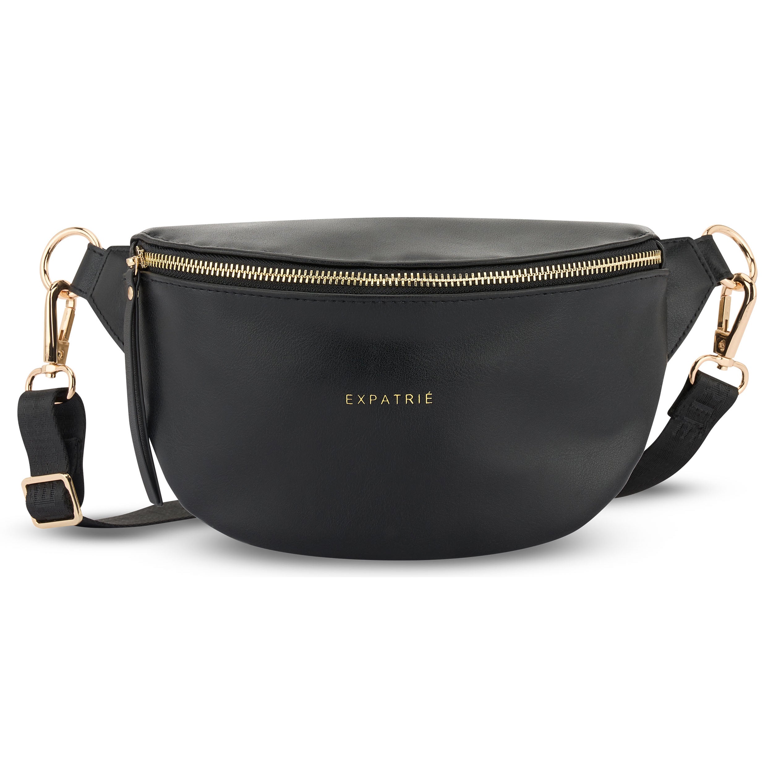 Schwarze Bauchtasche Alice Small aus Lederimitat mit goldfarbenem Reißverschluss und verstellbarem Gurt