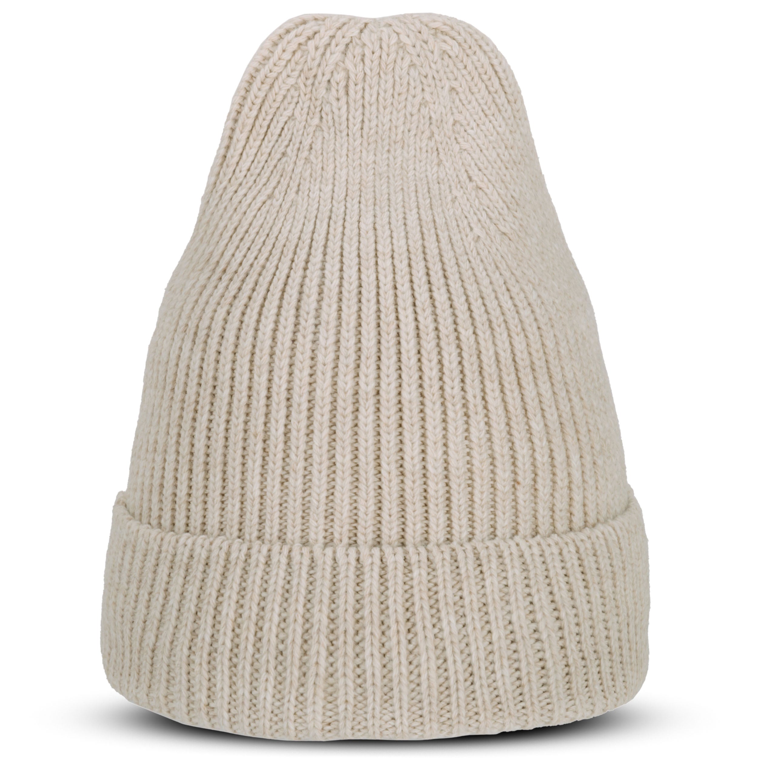 Beige gestrickte Damenmütze Luna mit Umschlag