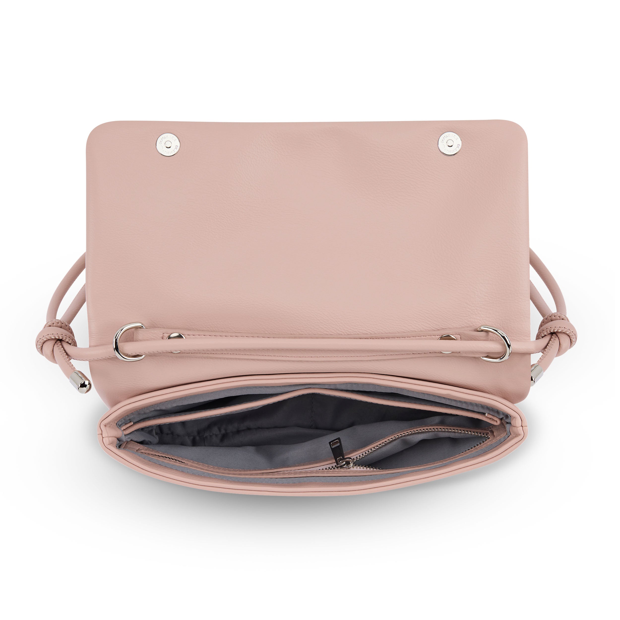 Clutch Juliette aus Leder in Rosé mit offenem Klappverschluss und Reißverschlussfach innen