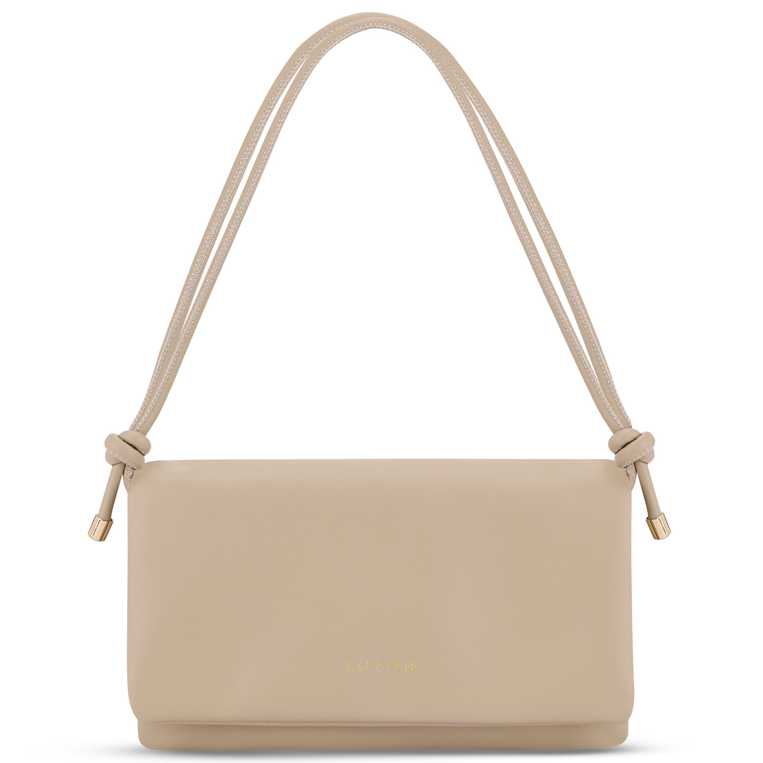 Beige Clutch 'Juliette' aus Leder mit verstellbarem Trageriemen und goldfarbenen Enden