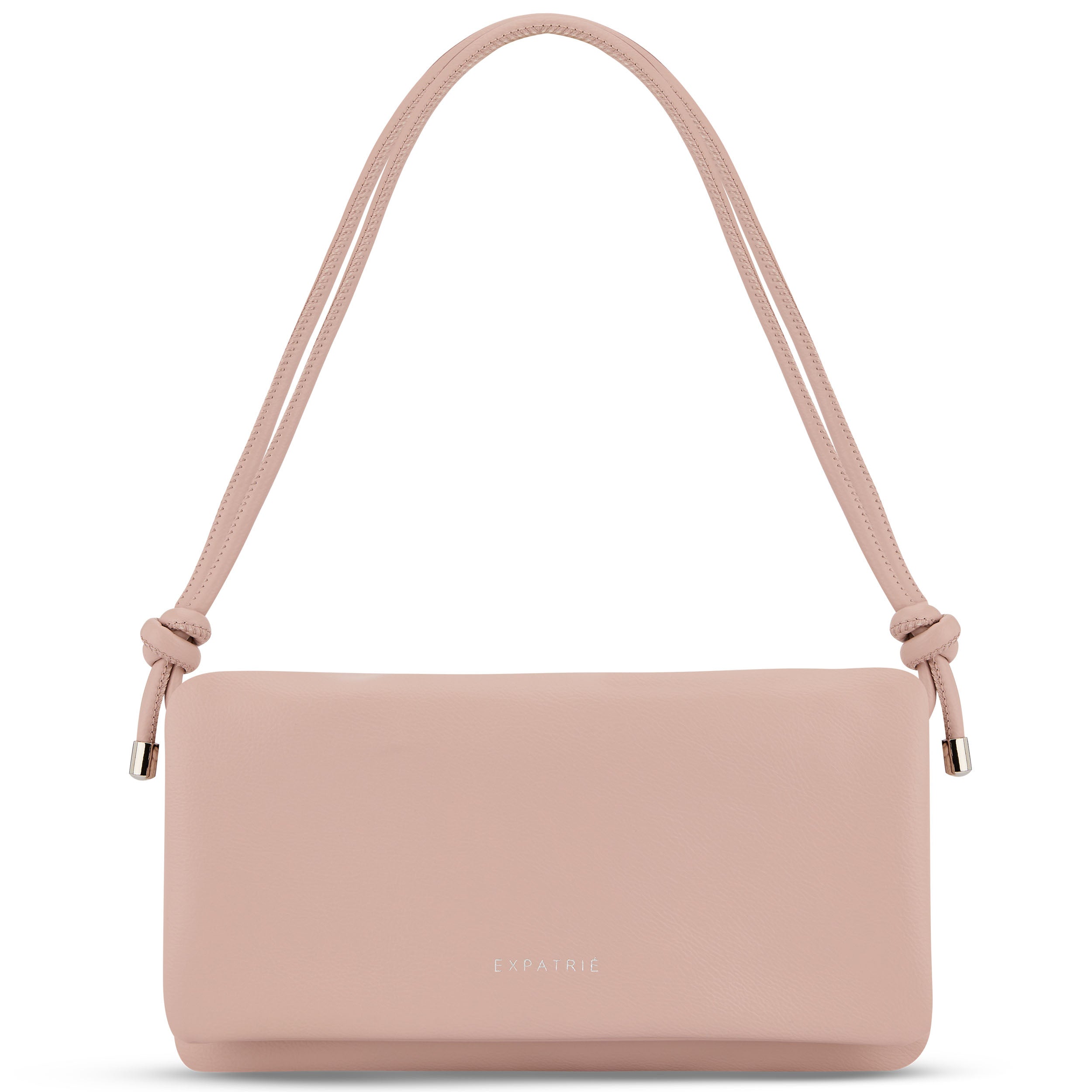Clutch Juliette aus rosa Leder mit Doppelschlaufe und Knoten an den Enden