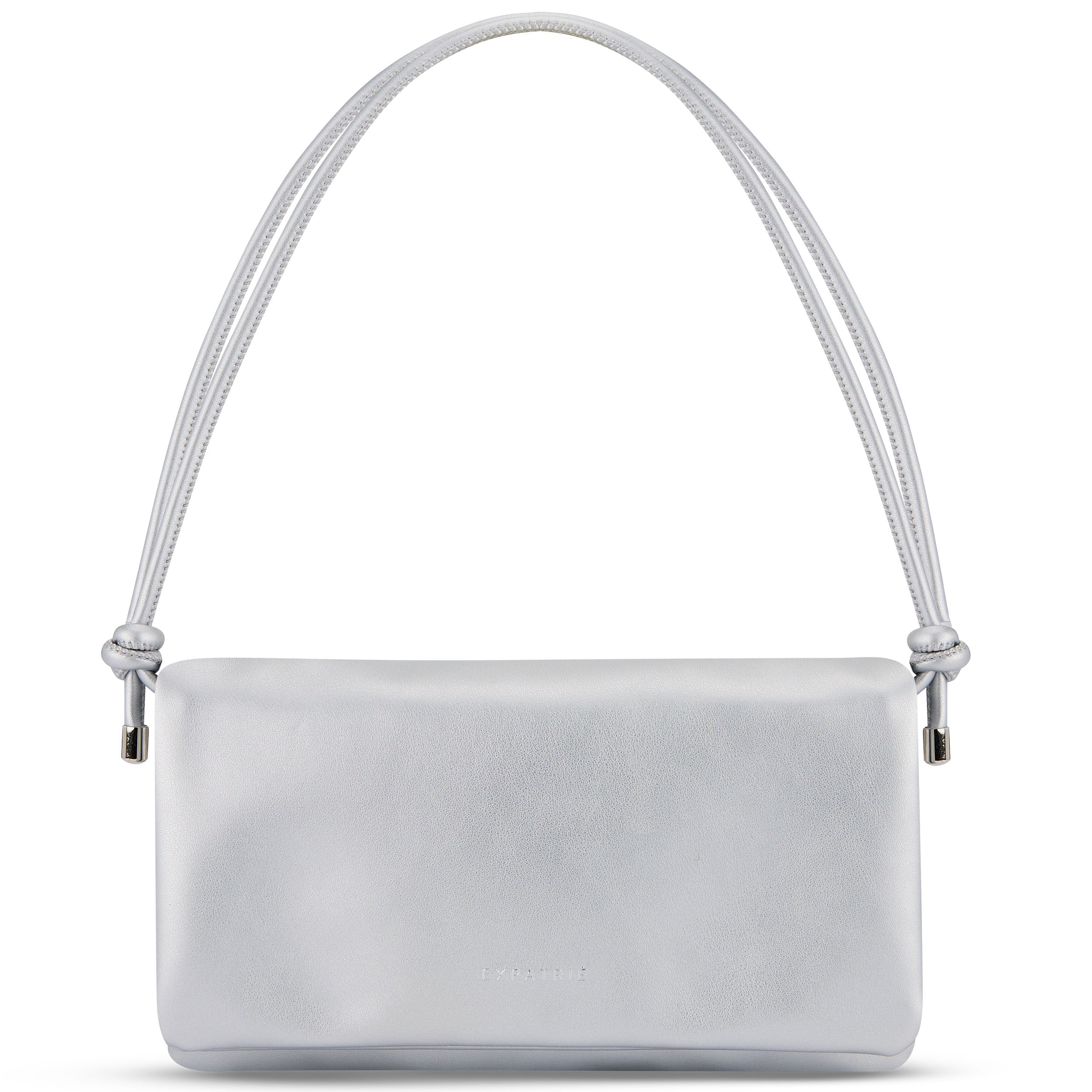 Silberfarbene Clutch 'Juliette' mit doppelkordeligem Tragegriff und glatter Oberfläche