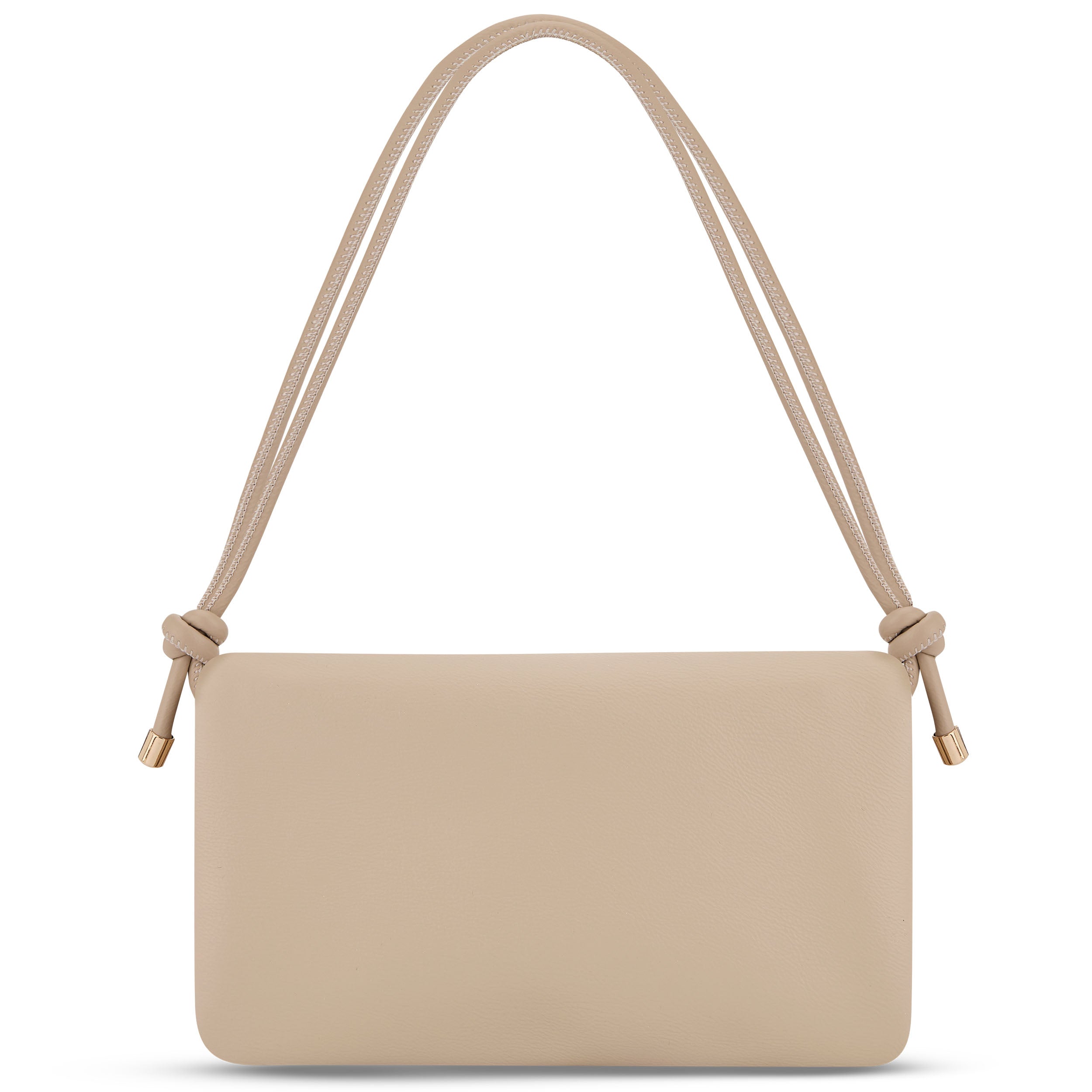 Beige Clutch 'Juliette' aus Leder mit zwei Kordelriemen und goldenen Kappen
