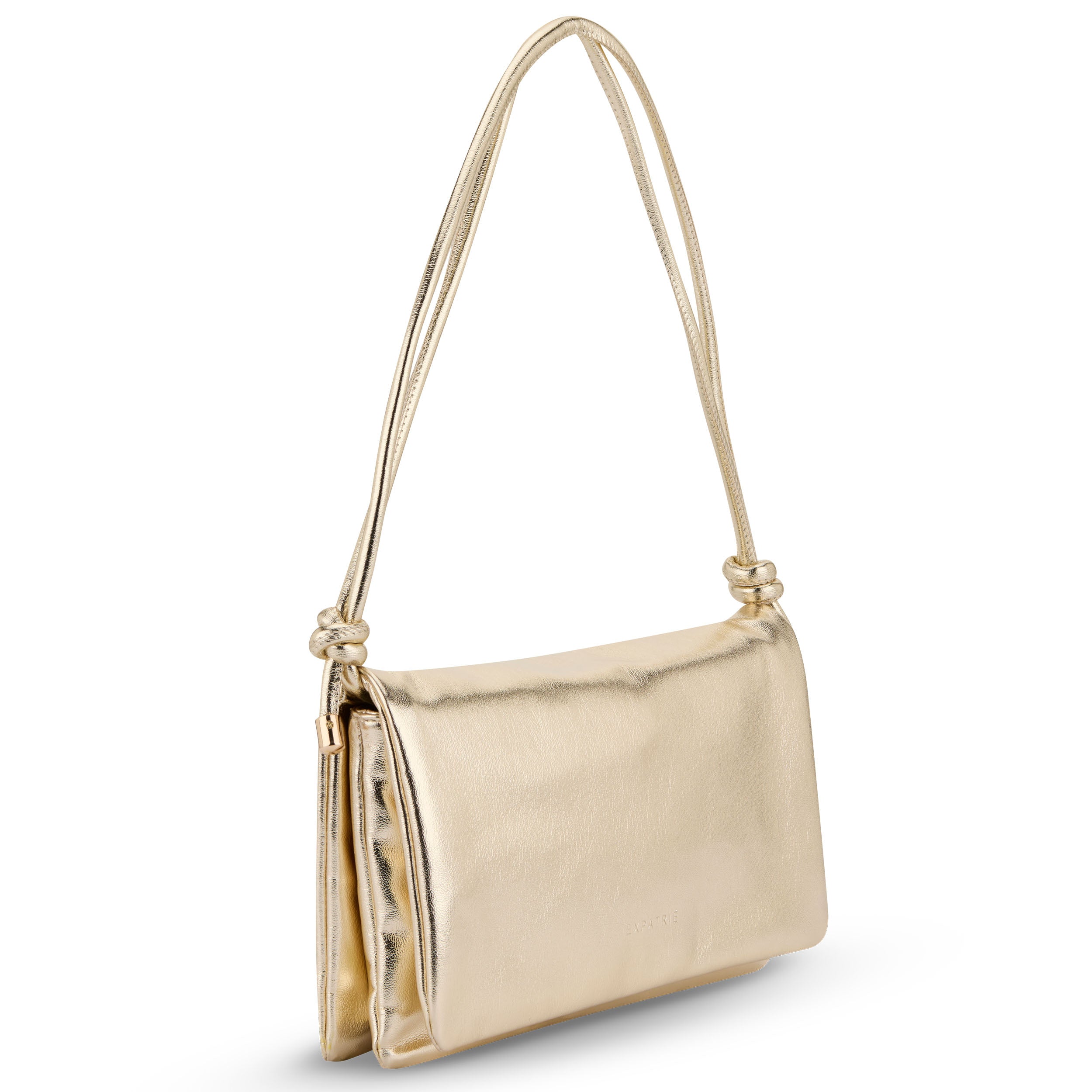 Goldfarbene Clutch Juliette mit Doppelfach und schlauchartigem Schulterriemen