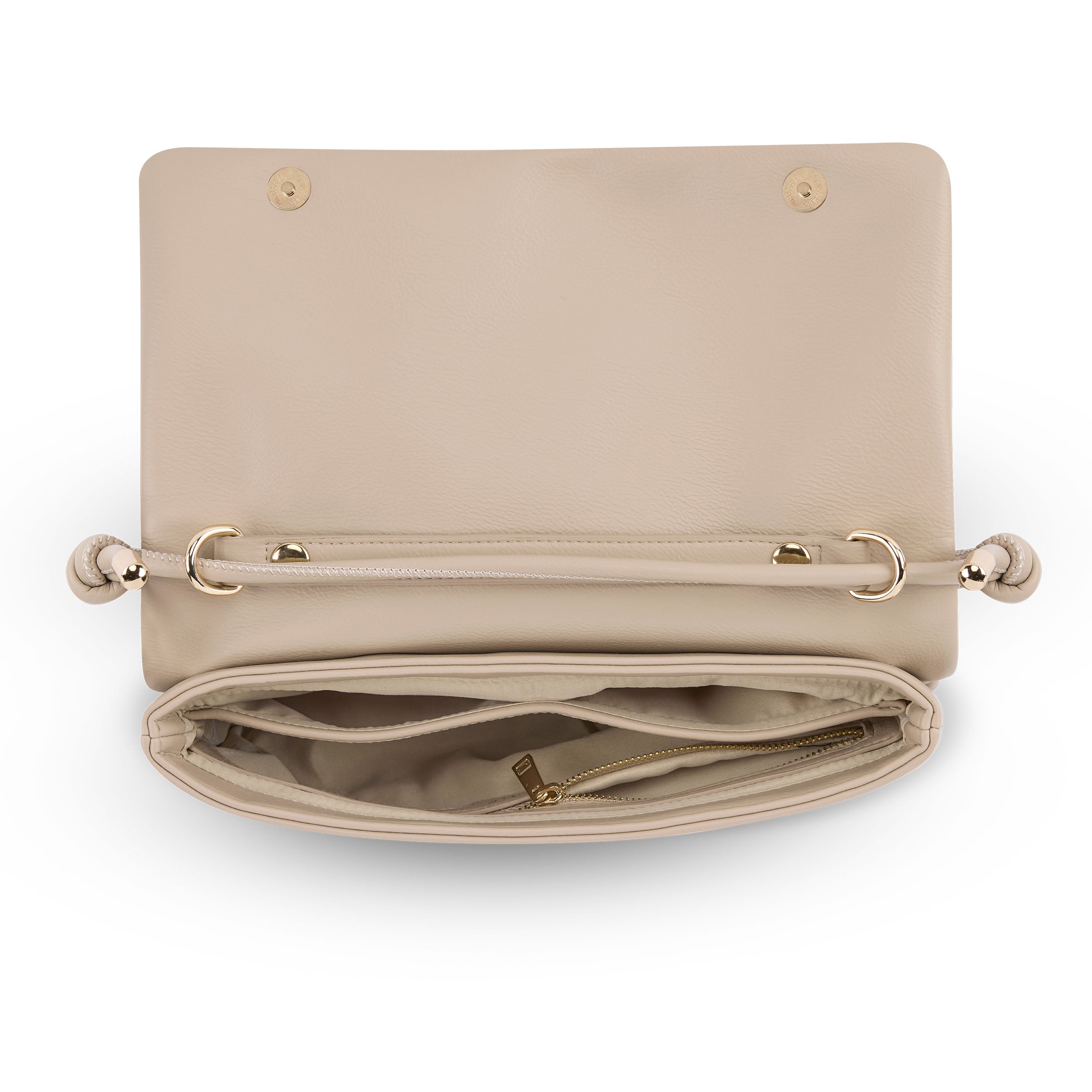 Beige Clutch Juliette mit offenem Hauptfach, Reißverschlusstasche und verstellbarem Riemen