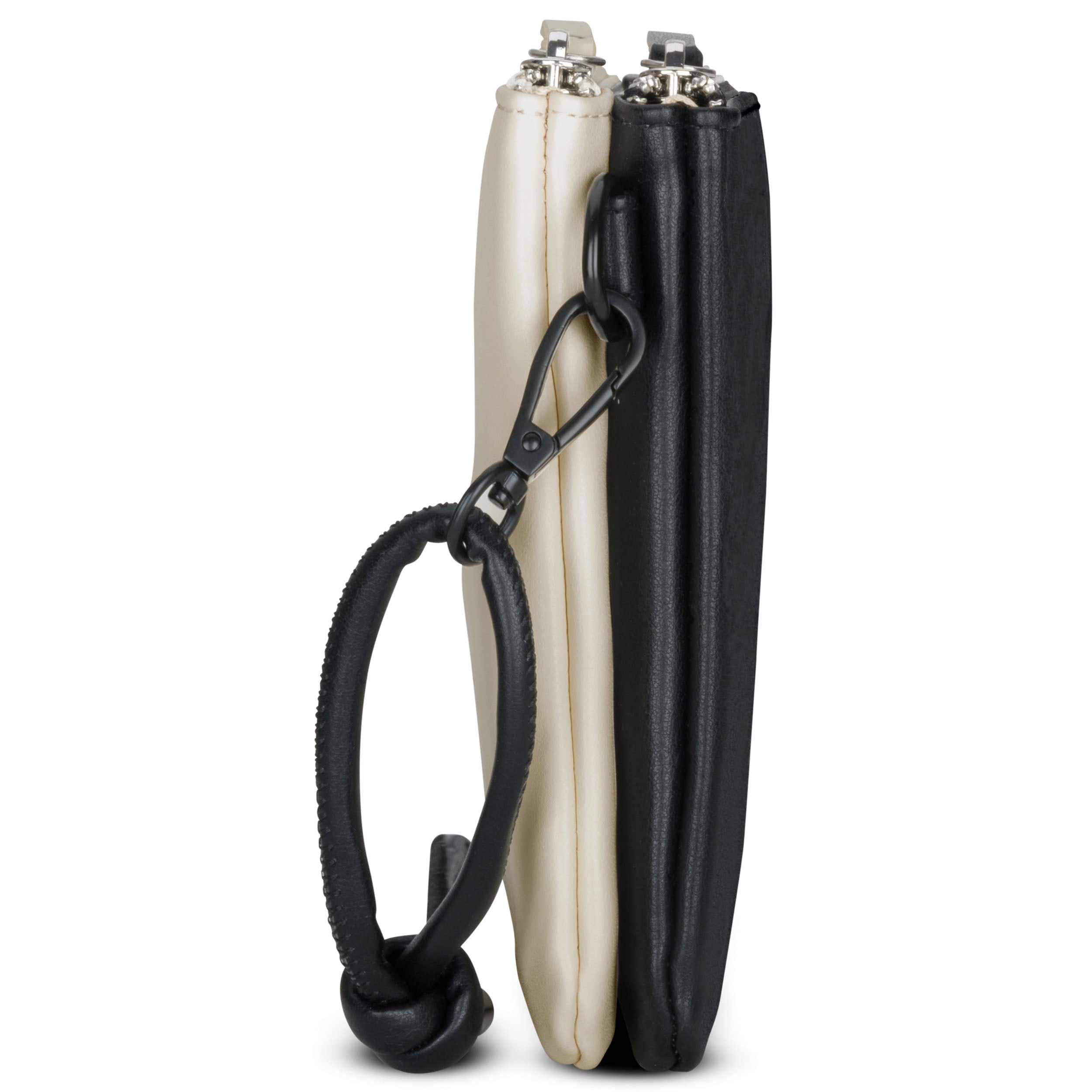 Schwarze und weiße Clutch Emilie mit Trageschlaufe und Metallverschluss