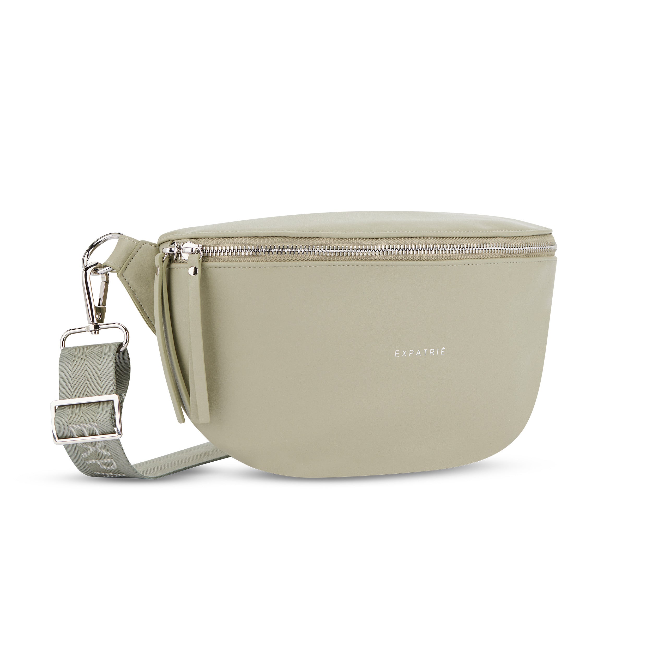 Grüne Bauchtasche Alice Medium aus glattem Material mit silbernem Reißverschluss und verstellbarem Stoffgurt