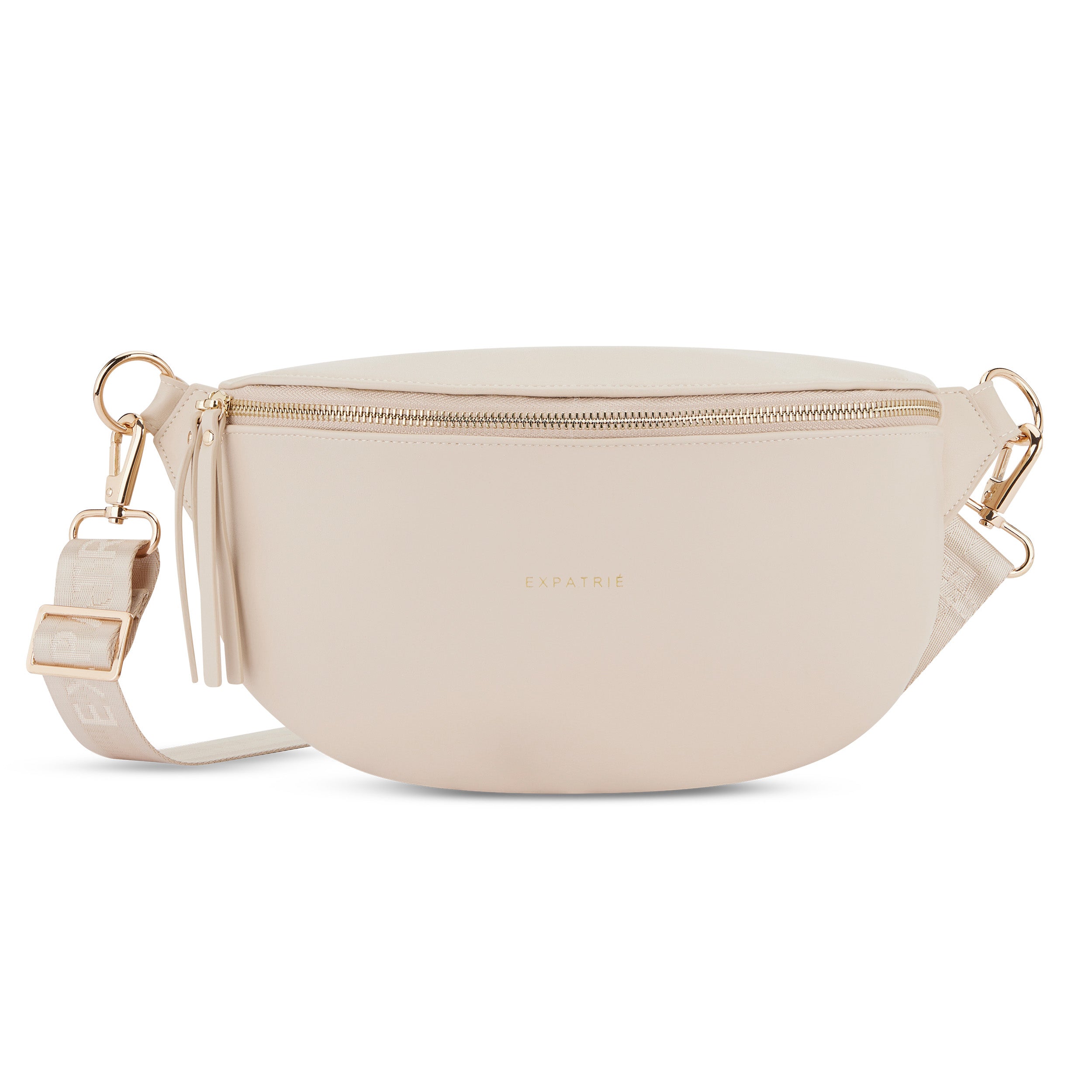 Beige Bauchtasche Alice Medium mit goldfarbenem Reißverschluss und verstellbarem Gurt