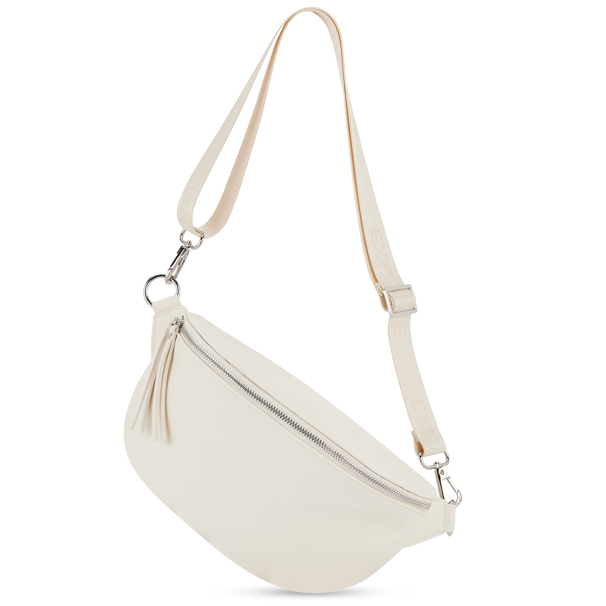 Damen Bauchtasche Alice Medium in cremeweiß mit verstellbarem Gurt und Reißverschluss mit Quaste