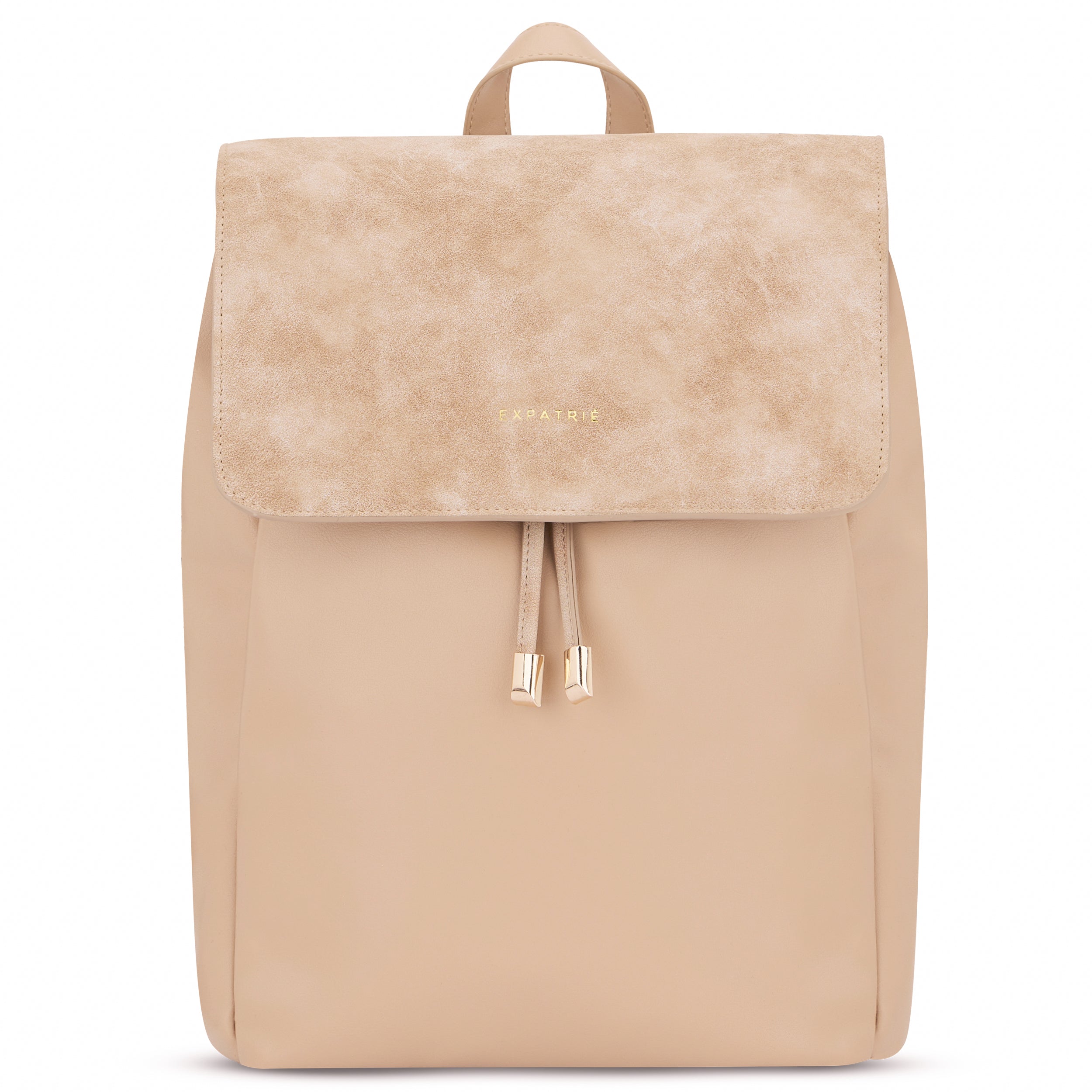 Beiger Kunstleder Rucksack Estelle mit Klappe und goldener Prägung