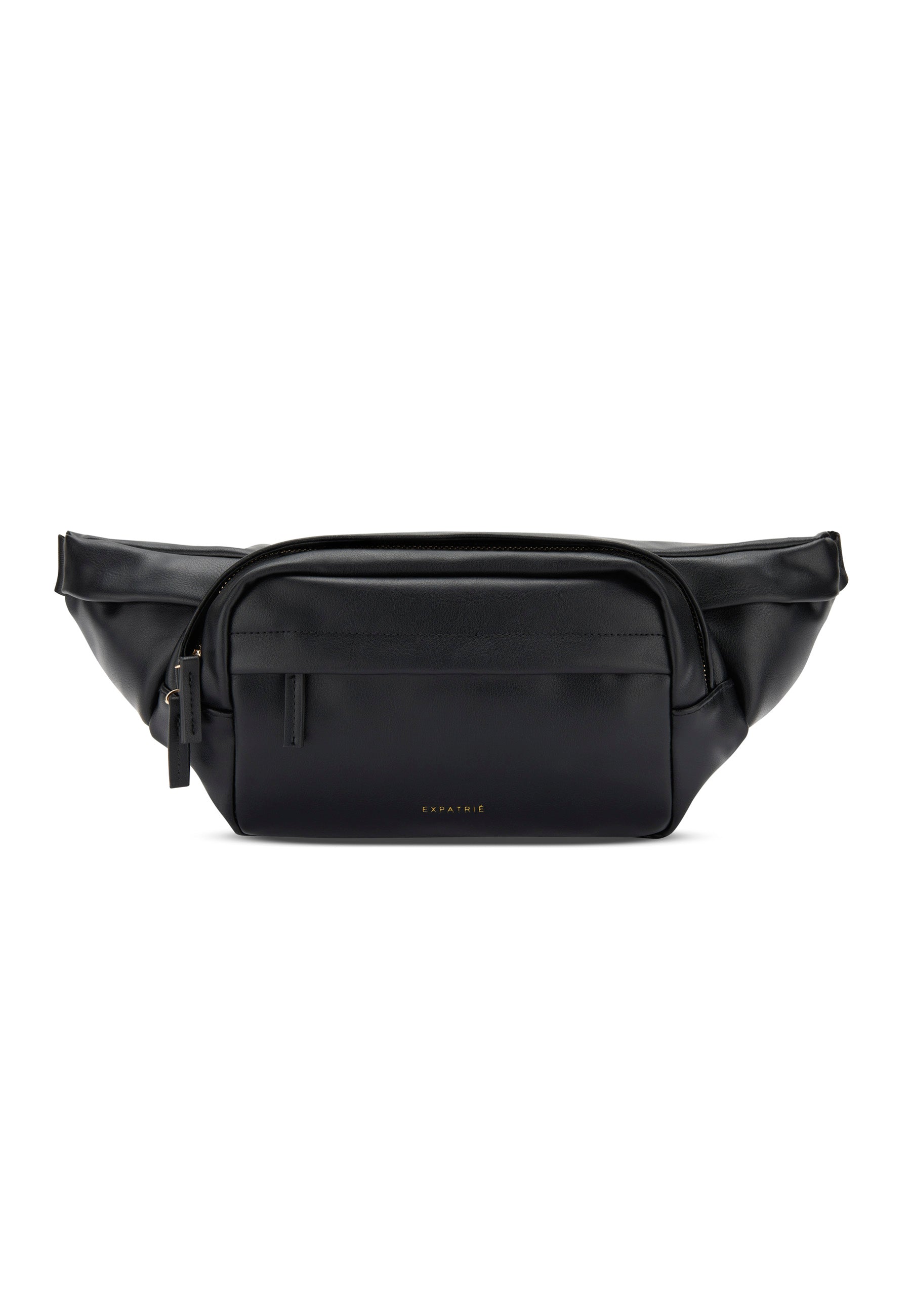 Schwarze Bauchtasche Justine aus PU mit Reißverschluss und kleiner Fronttasche