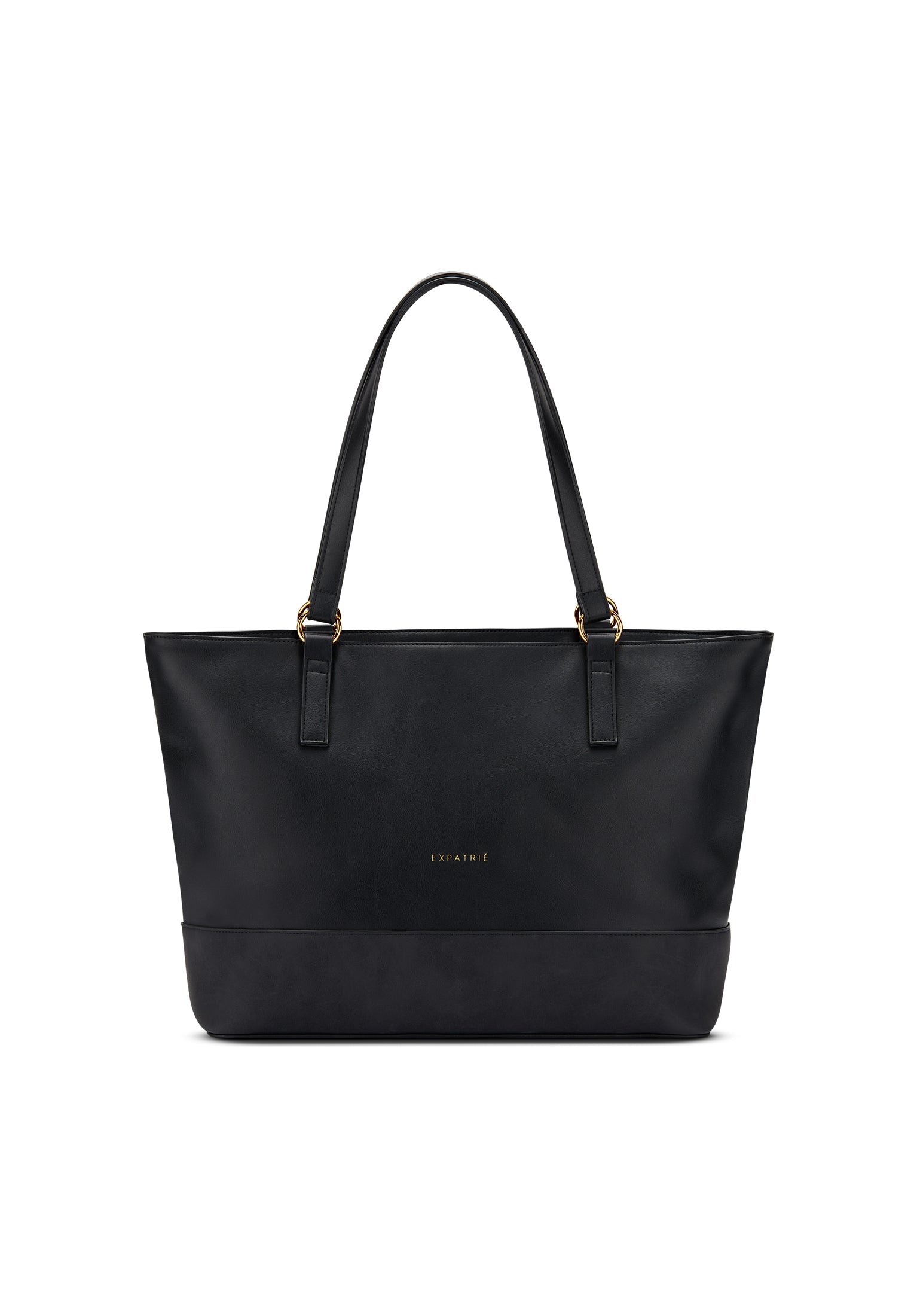 Schwarze Shopper Tasche Nicole aus glattem Material mit goldfarbenem 'Expatrié' Logo