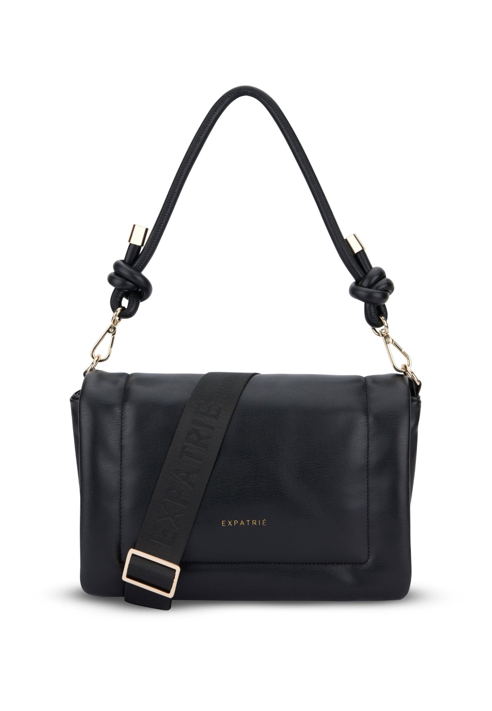 Schwarze Umhängetasche Zoe Medium aus Leder mit kurzem Griff und verstellbarem Schulterriemen