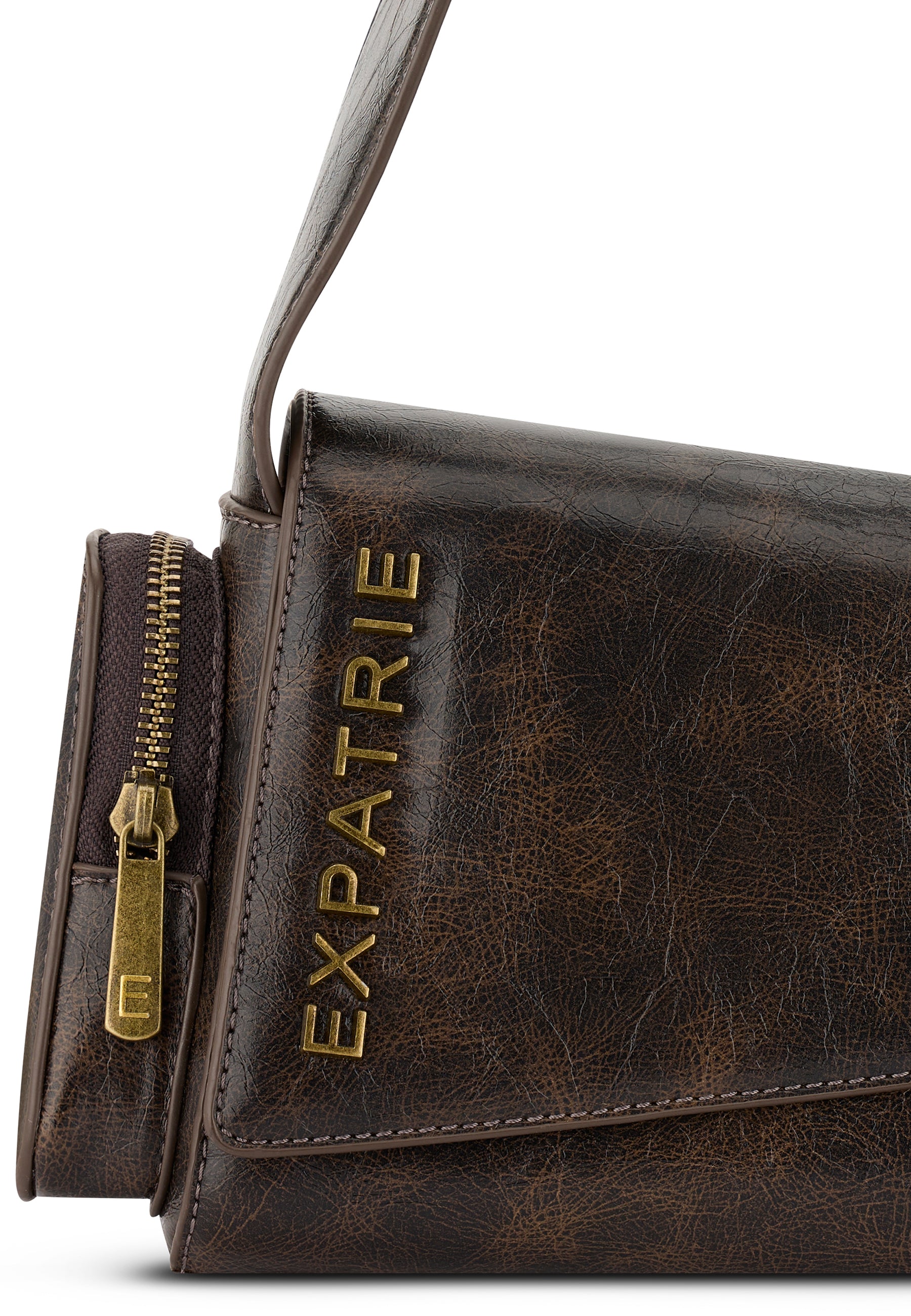 Expatrié Handtasche 'Grace' aus vintage braunem Leder mit goldfarbenem Reißverschluss