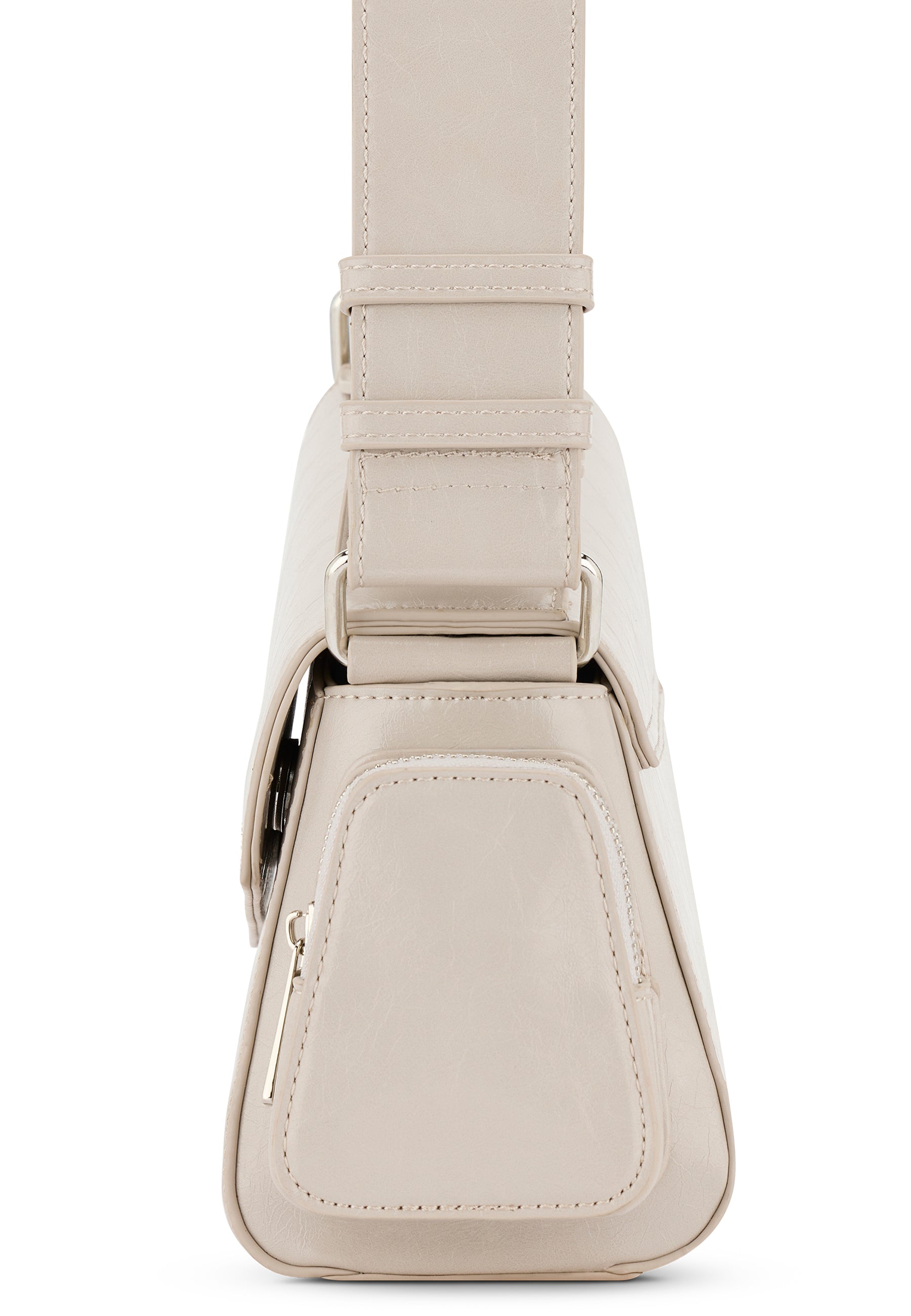 Beige Vintage Handtasche HUNTER von Expatrié mit breitem verstellbarem Riemen und seitlichem Reißverschlussfach