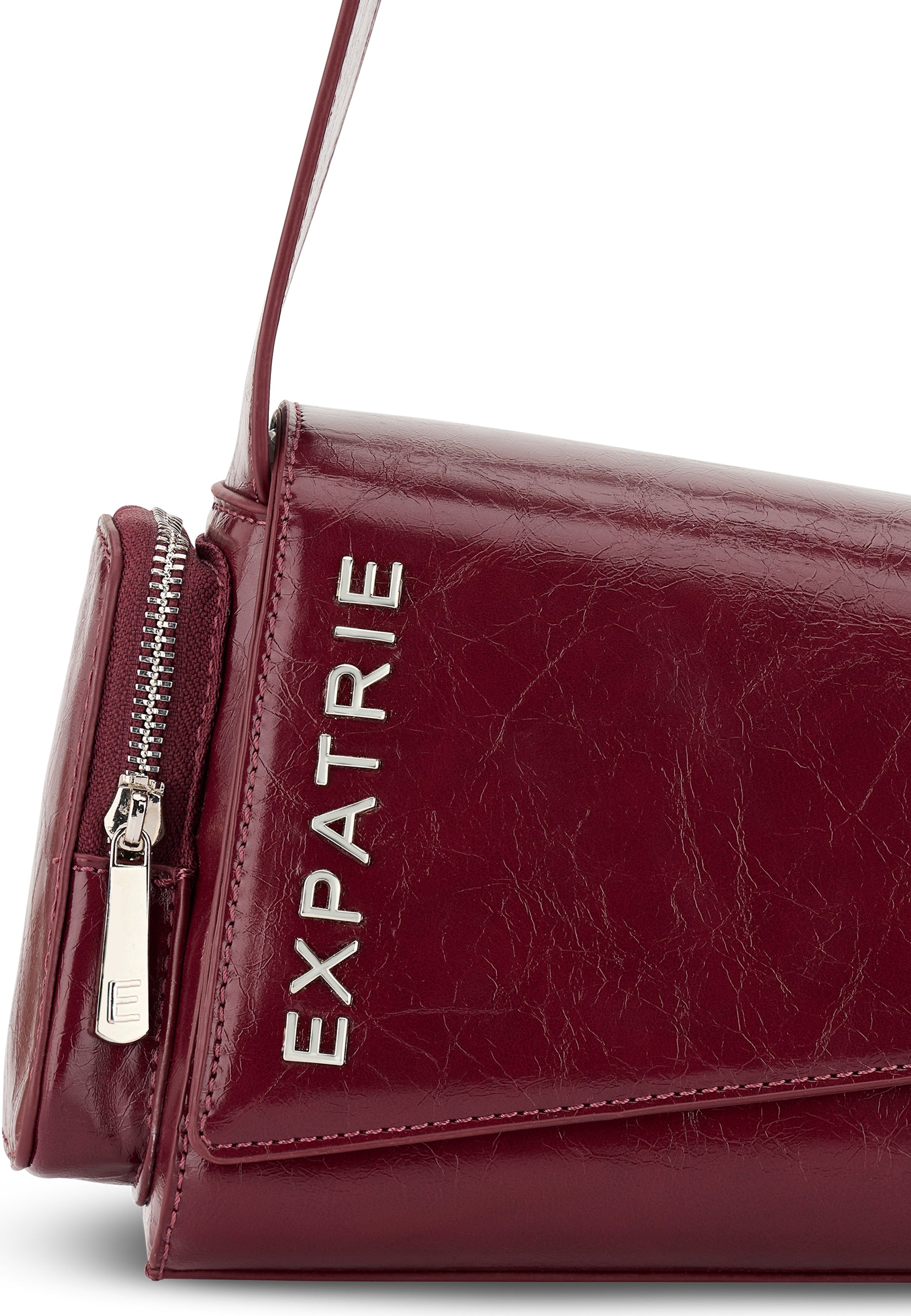 Rote vintage GRACE Handtasche von Expatrié mit silbernem Reißverschluss und Metalllogo