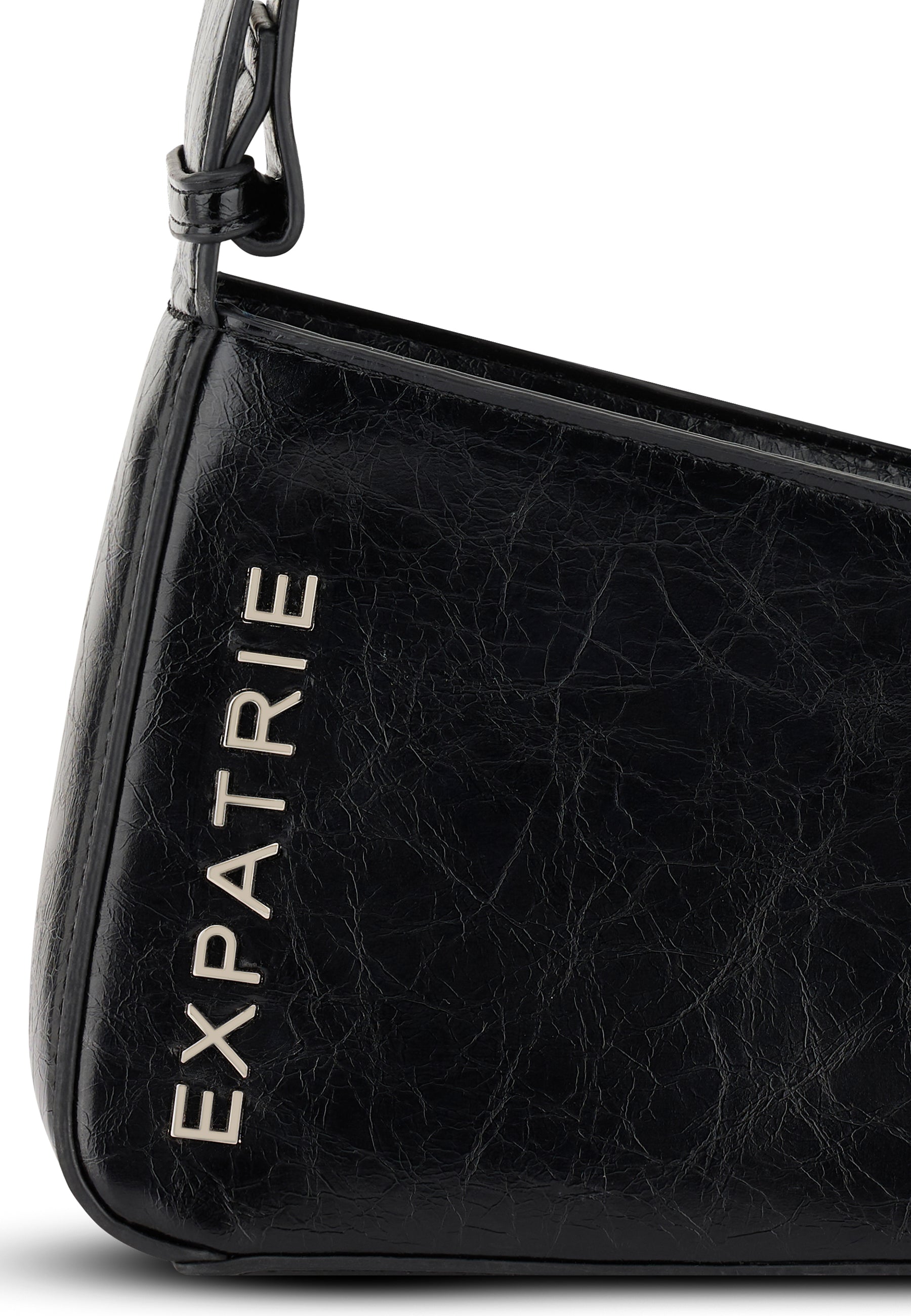 Schwarze GEORGIA Handtasche von Expatrié mit geprägtem Logo und verstellbarem Trageriemen