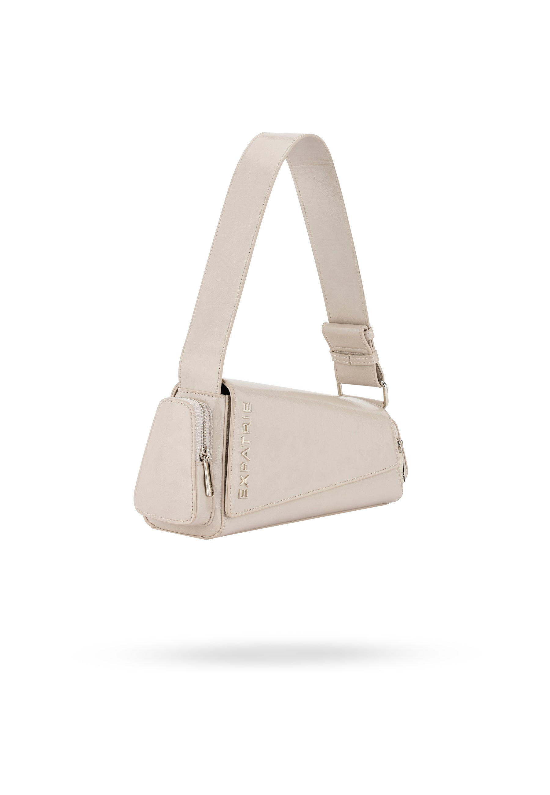 Beige Grace Handtasche von Expatrié mit breitem verstellbarem Schulterriemen und seitlichem Reißverschluss