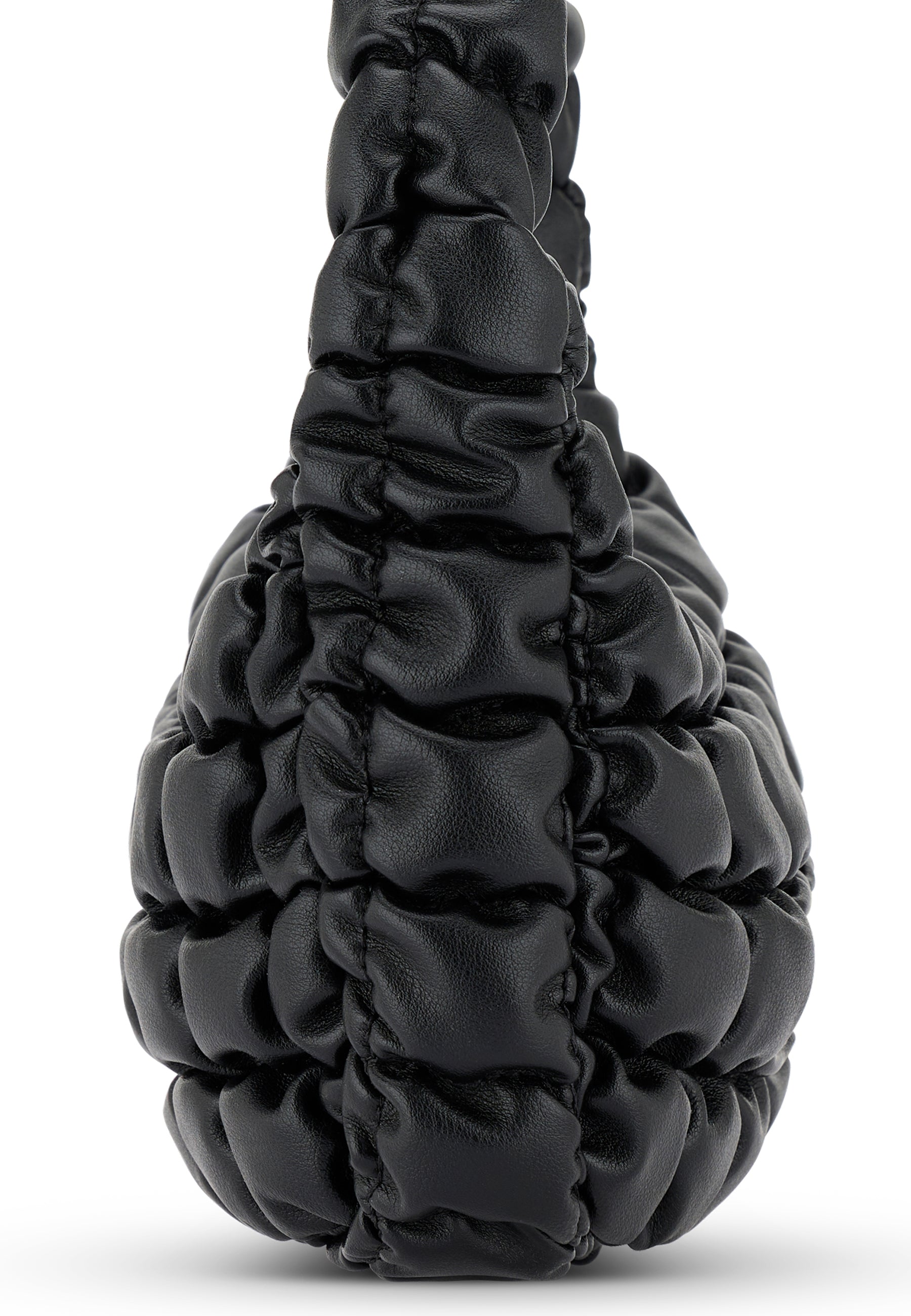 Schwarze, gesteppte Handtasche PIPPA SMALL mit gerafftem Design aus Leder