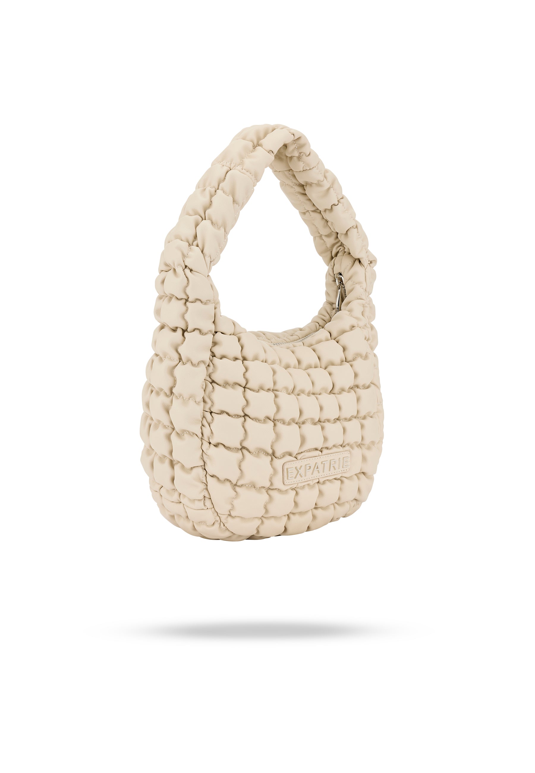 Gesteppte PIPPA LARGE Handtasche von Expatrié in Beige mit geriffeltem Griff und Reißverschluss