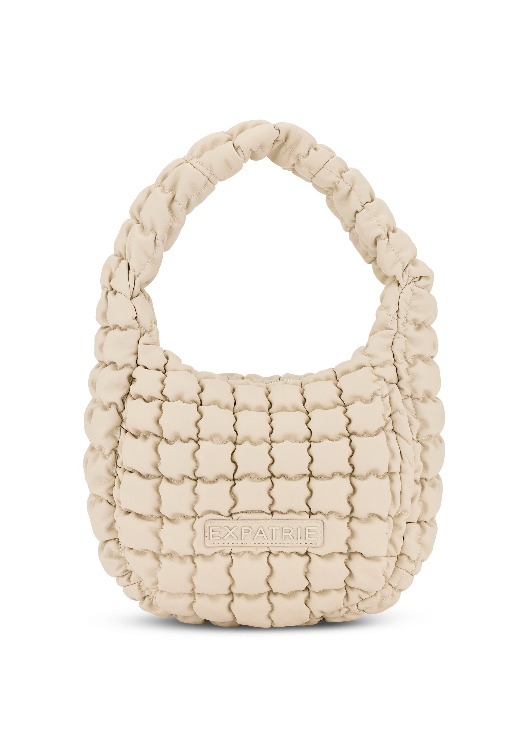 Beige gesteppte PIPPA LARGE Handtasche von Expatrié mit weichem, gepolstertem Griff und Logo vorne