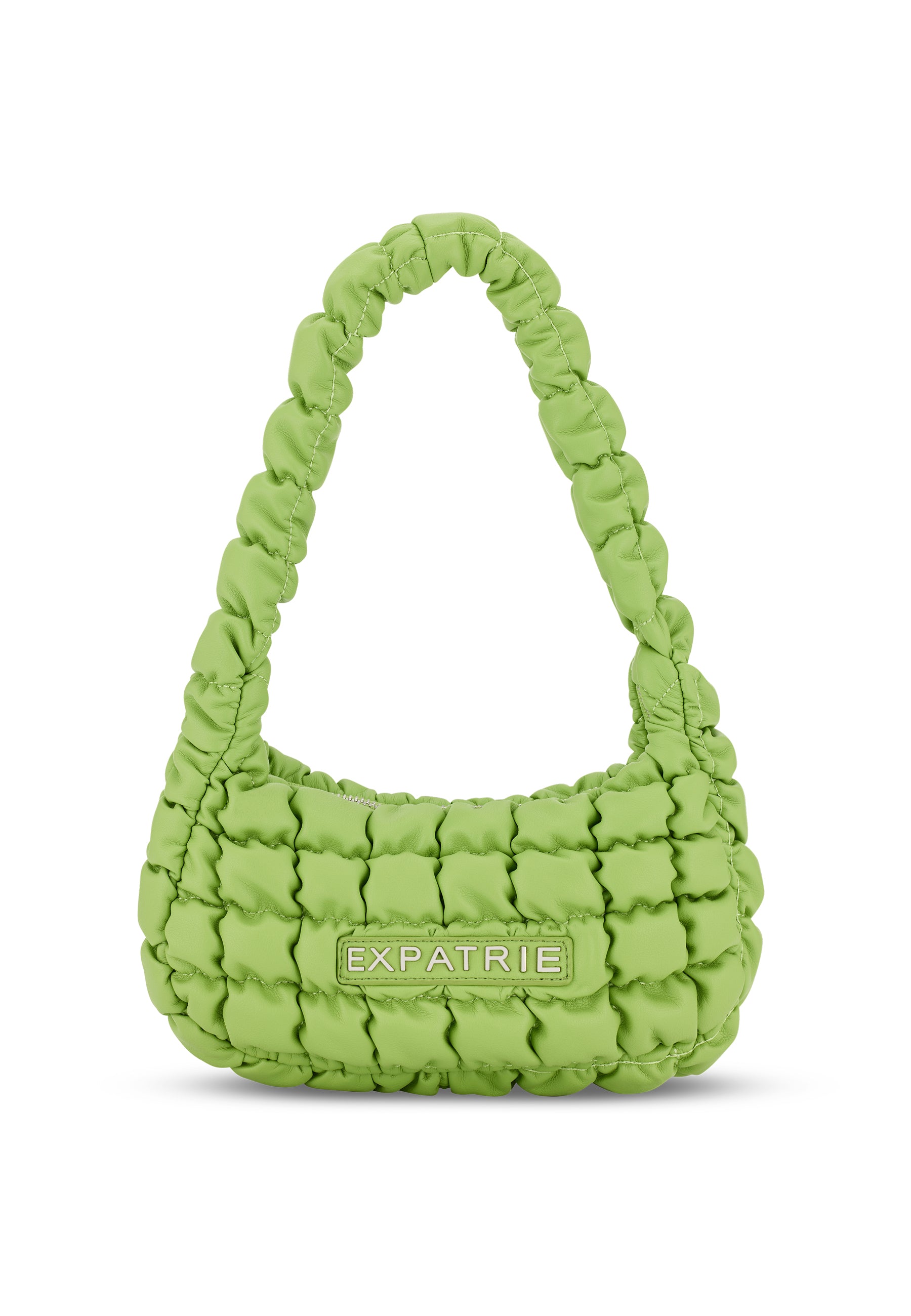 Gesteppte grüne PIPPA SMALL Handtasche mit kurzem, gepolstertem Griff und 'EXPATRIE' Logo