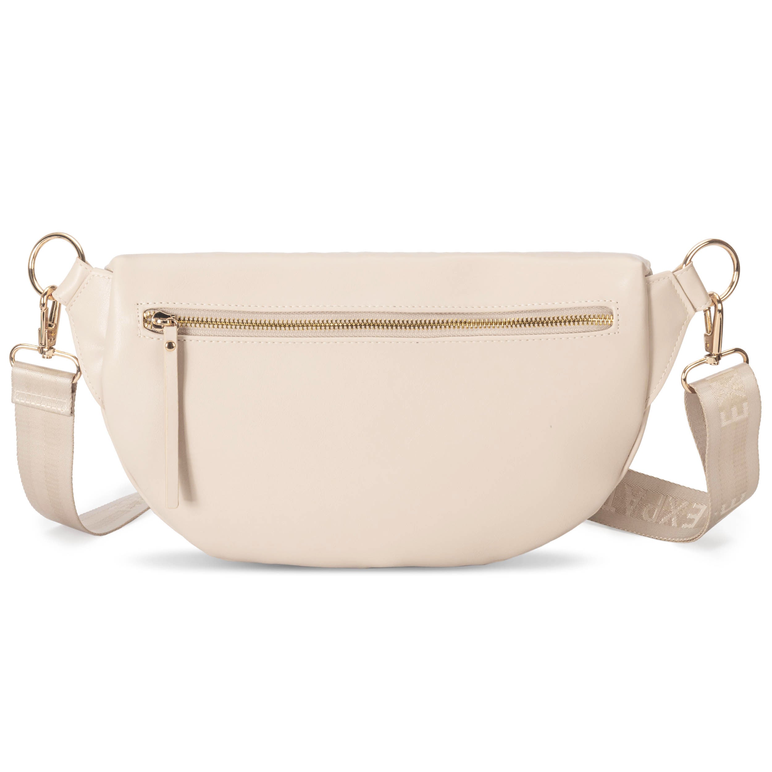 Beige Bauchtasche Alice Large mit Reißverschlussfach vorne und verstellbarem Stoffgurt mit goldfarbenen Metallelementen