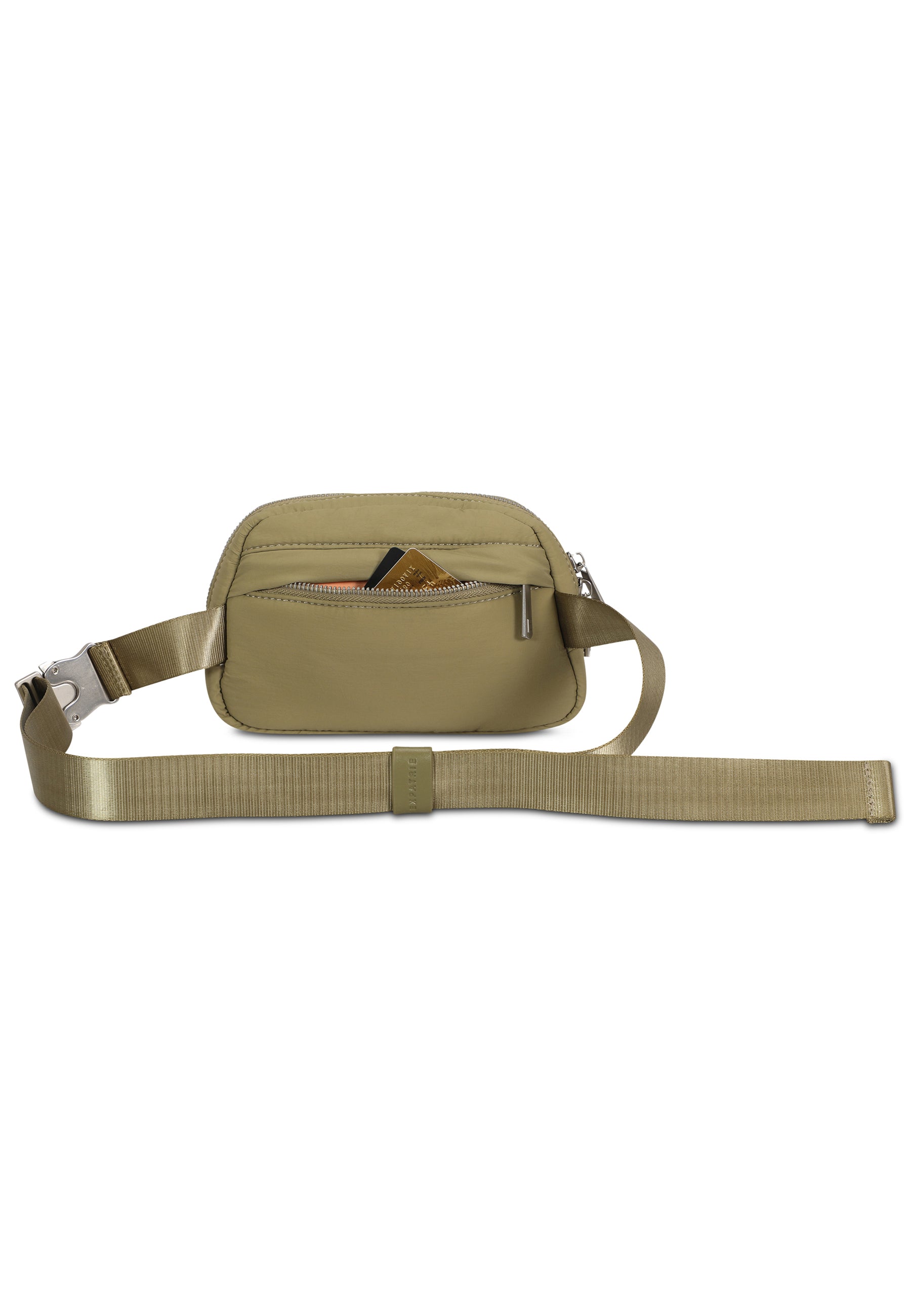 Olivefarbene MILLY Bauchtasche aus Stoff mit Reißverschluss und verstellbarem Gürtel