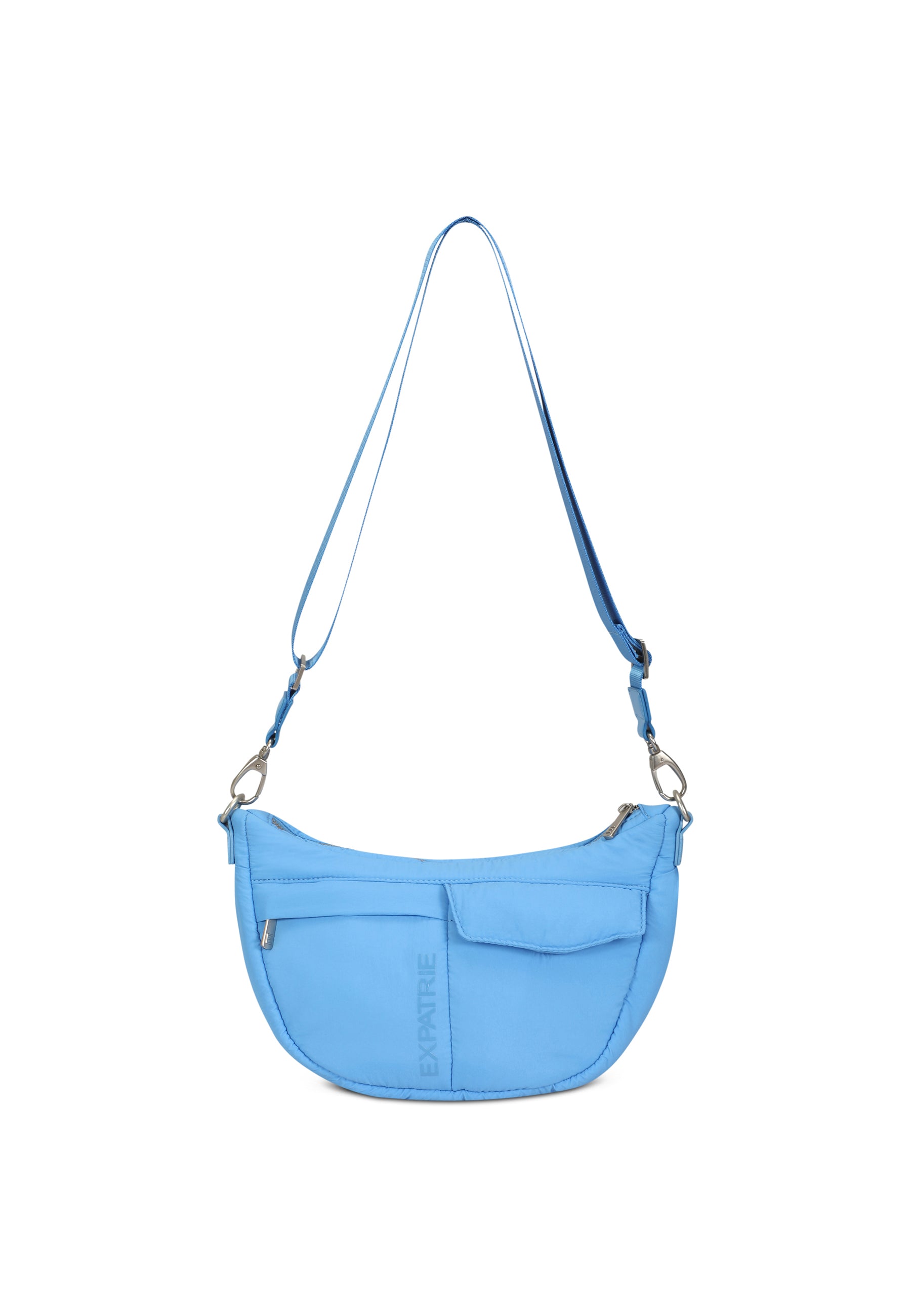 VIVY Half Moon Bag Damen Schultertasche in Blau mit Reißverschluss und mehreren Fächern