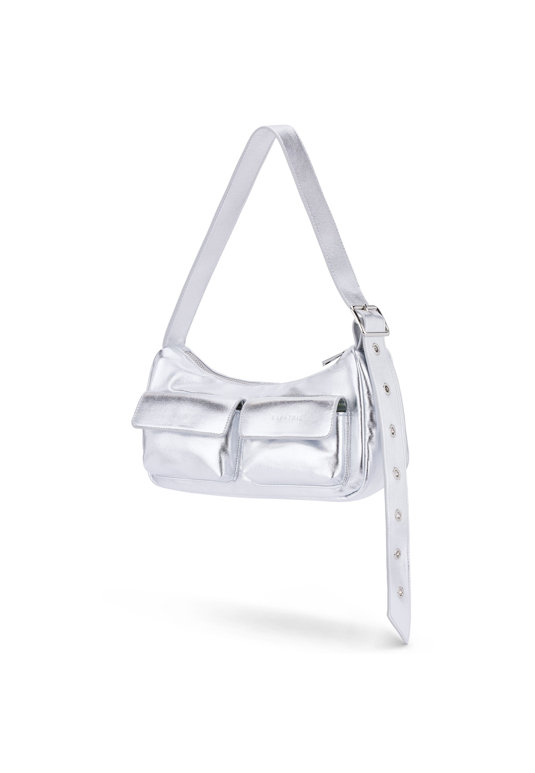 Silberne metallic Handtasche ELECTRA mit zwei Fronttaschen und verstellbarem Schulterriemen