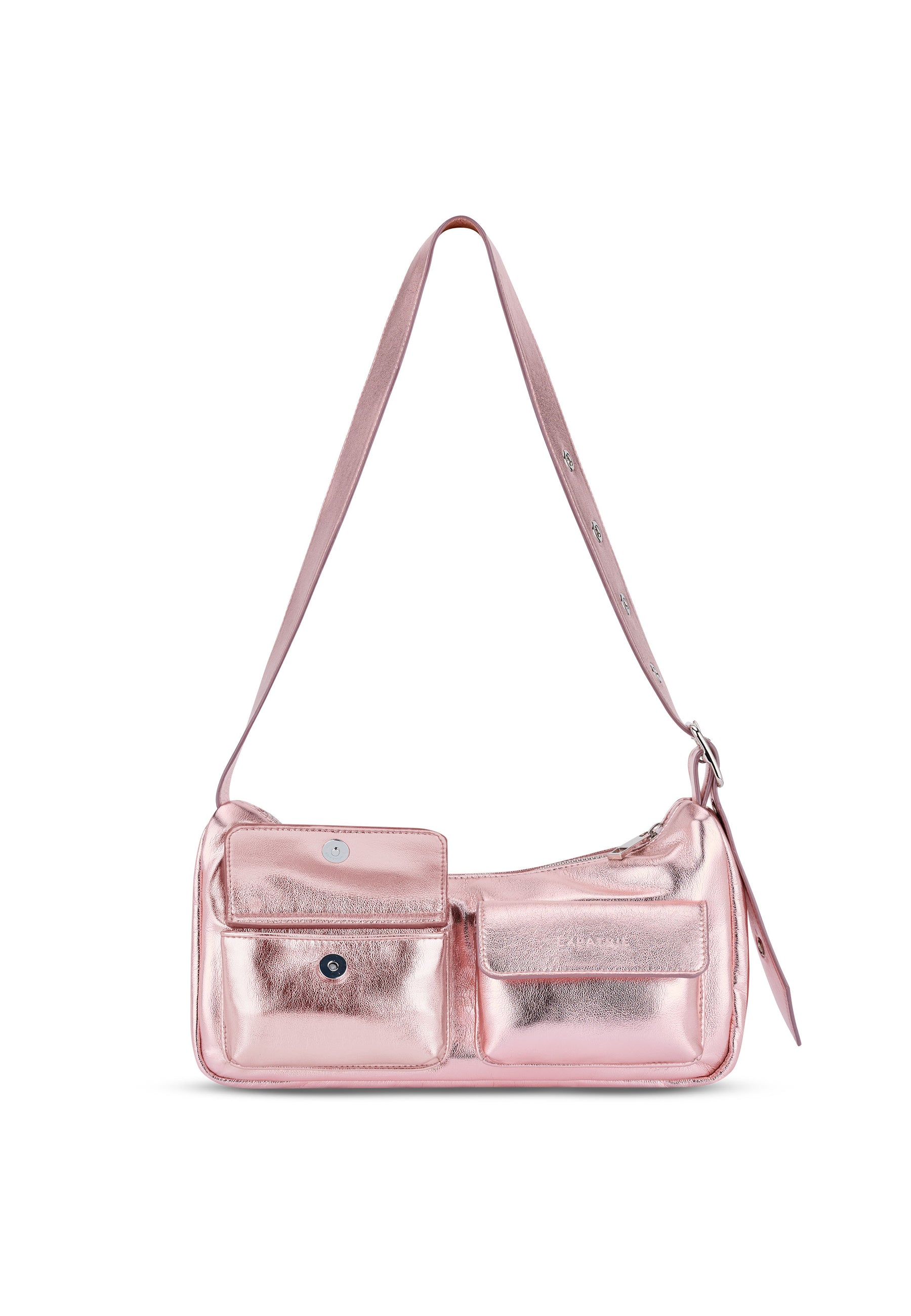 Rosegoldene Metallic-Handtasche ELECTRA mit zwei Fronttaschen und verstellbarem Schulterriemen
