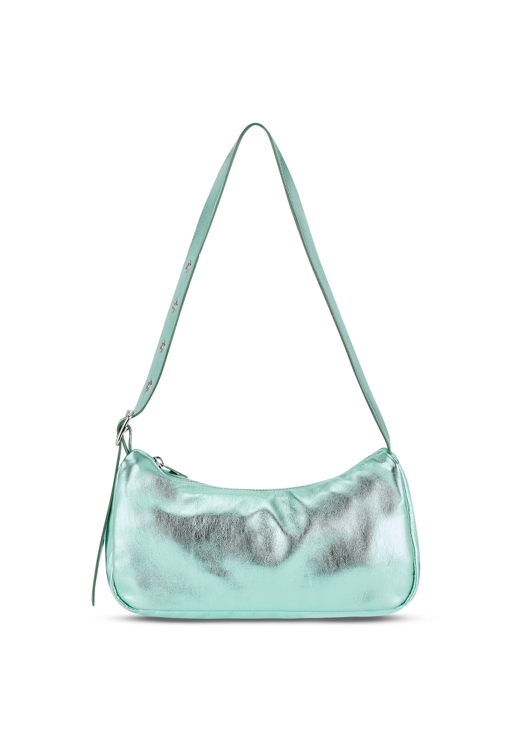 ELECTRA Handtasche für Damen in metallic mintfarbenem Leder mit verstellbarem Riemen