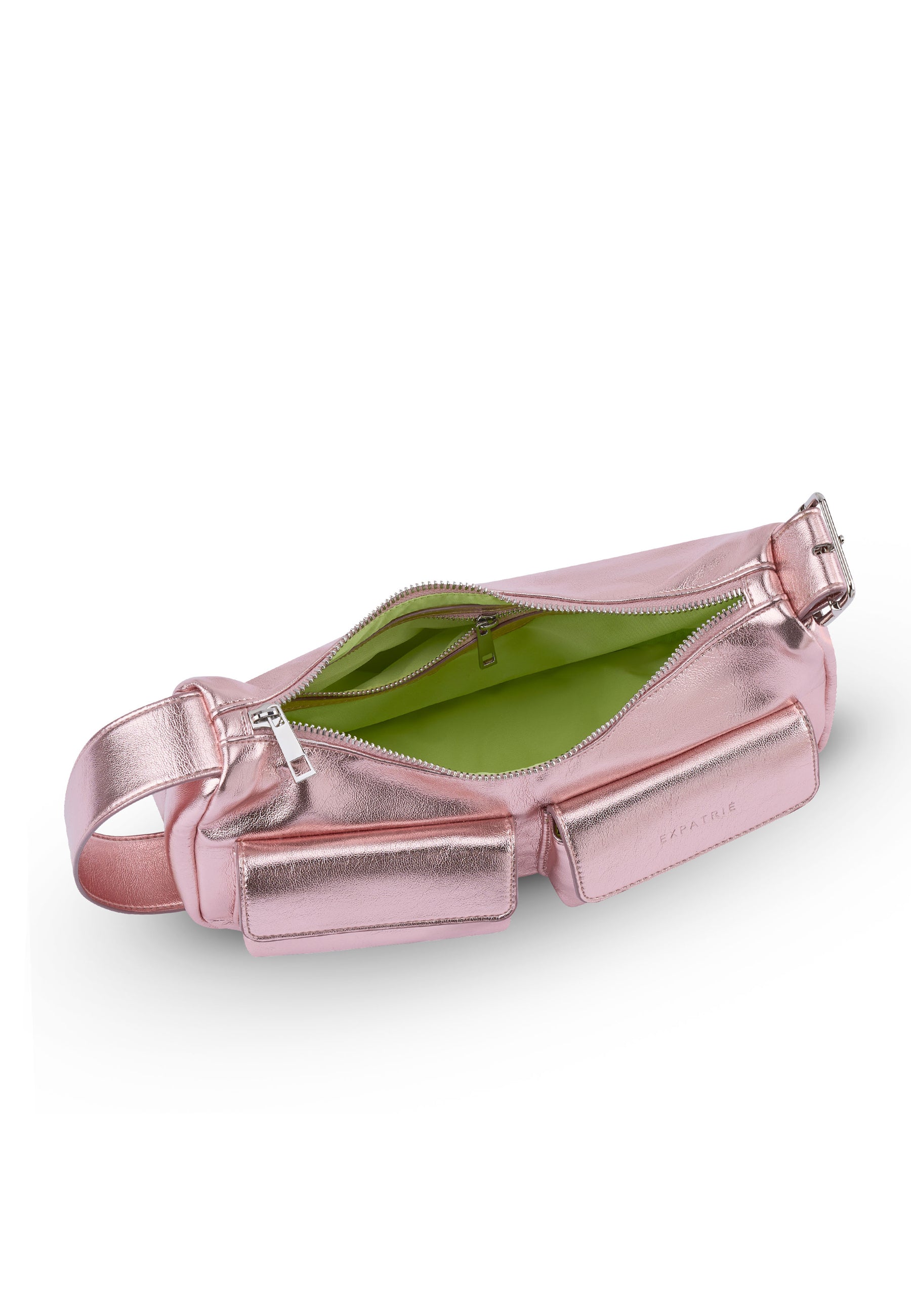 ELECTRA Handtasche in roségold metallic mit Reißverschluss und grünem Innenfutter