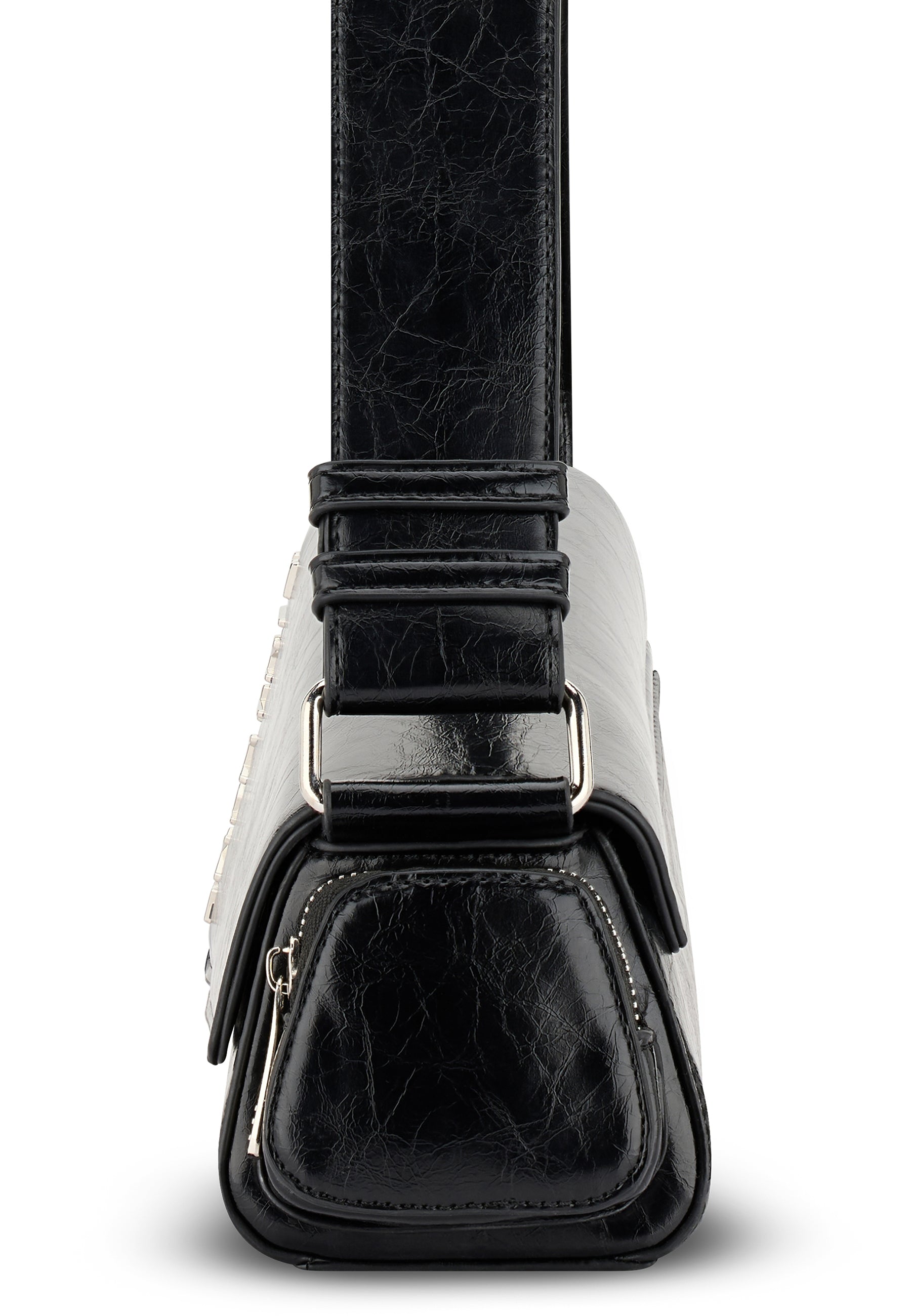 Schwarze GRACE Handtasche für Damen mit verstellbarem Schultergurt und kleiner Seitentasche mit Reißverschluss