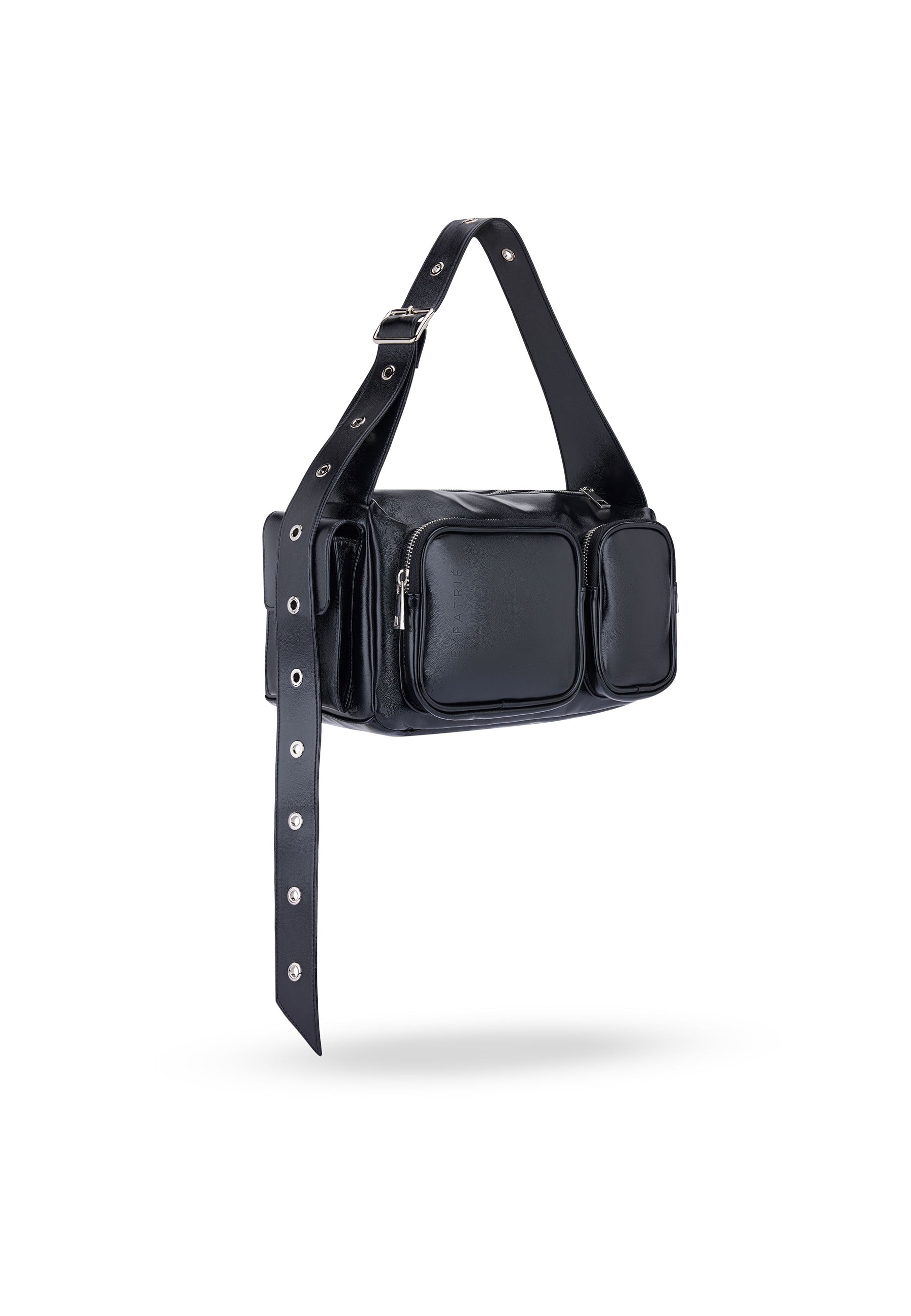 Schwarze STELLA Schultertasche mit zwei Reißverschlusstaschen und verstellbarem Gurt