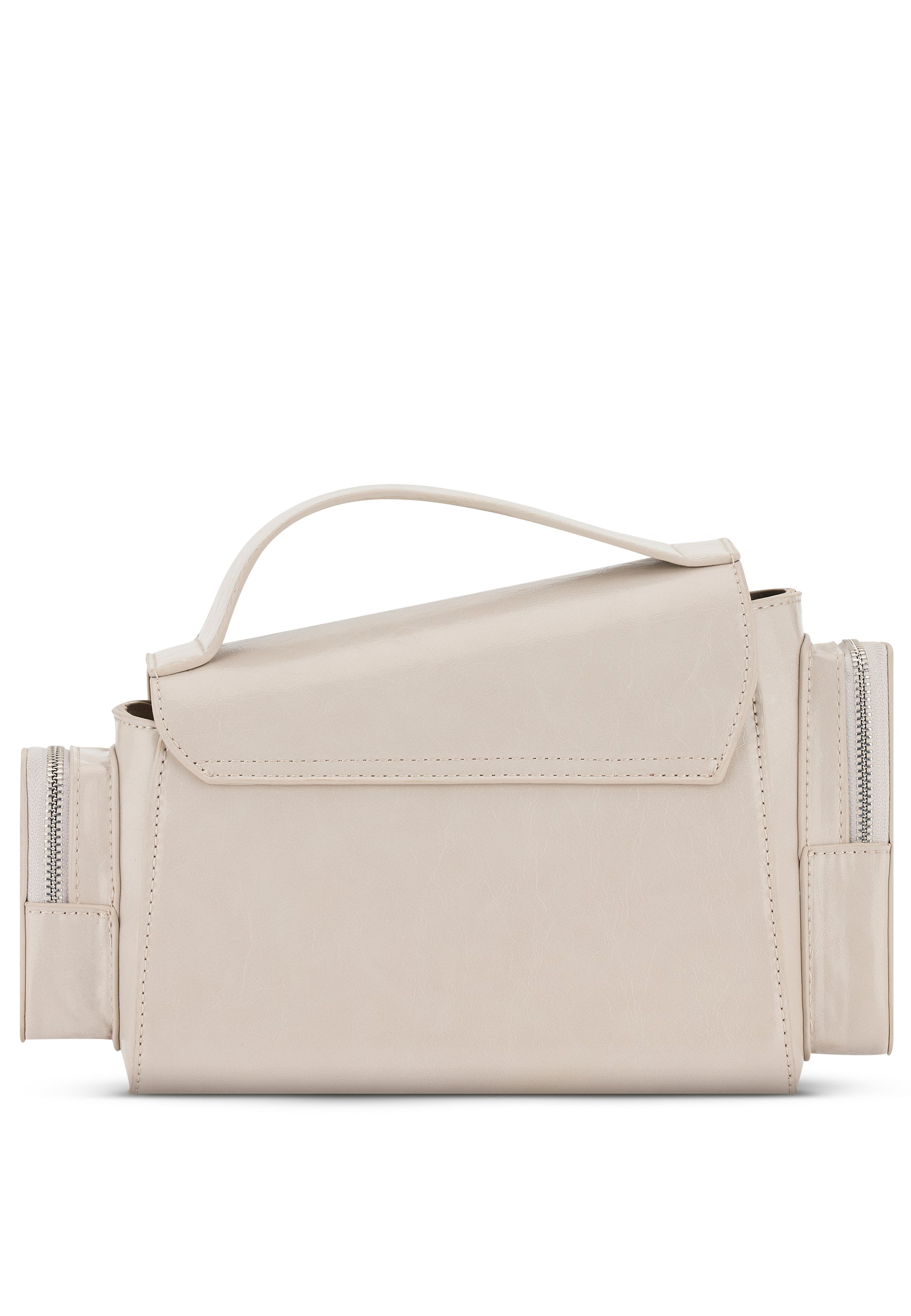 Beige HUNTER Handtasche aus glattem Leder mit asymmetrischer Klappe und seitlichen Reißverschlusstaschen