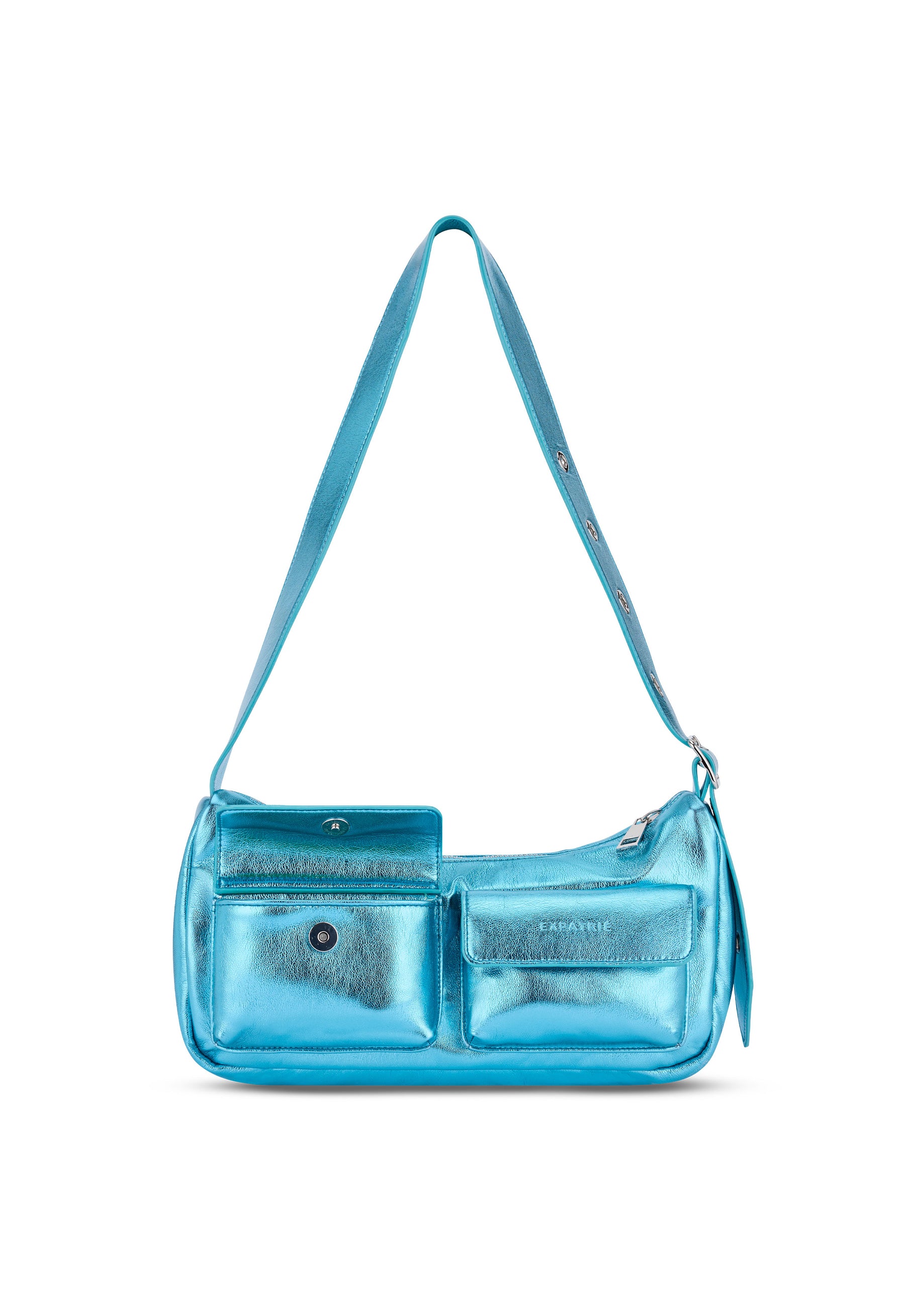 Blaue metallic Electra Handtasche mit langer Schulterriemen und zwei Fronttaschen
