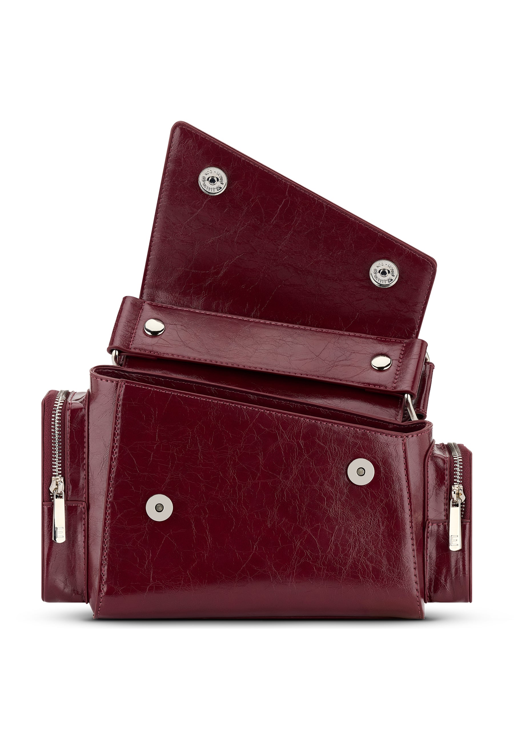 Dunkelrote HUNTER Handtasche aus vintage Leder mit zwei Reißverschlusstaschen an den Seiten