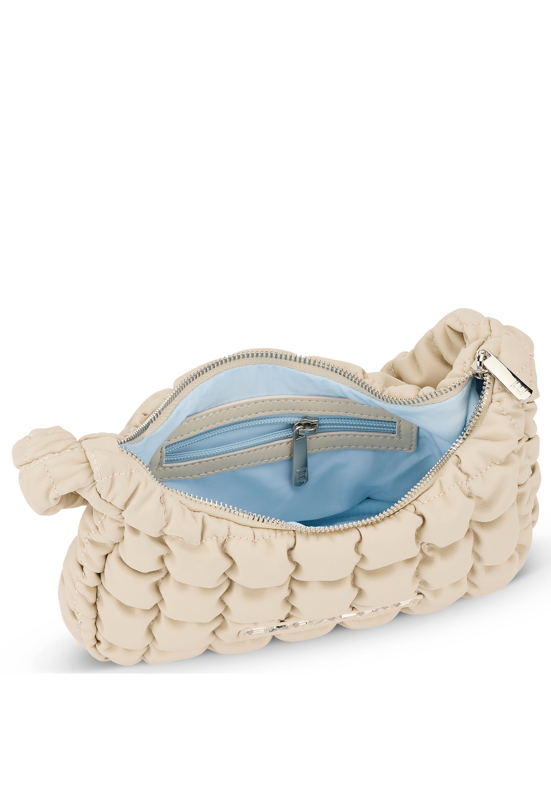 Beige gesteppte PIPPA SMALL Handtasche mit hellblauer Innenausstattung und Reißverschlussfach