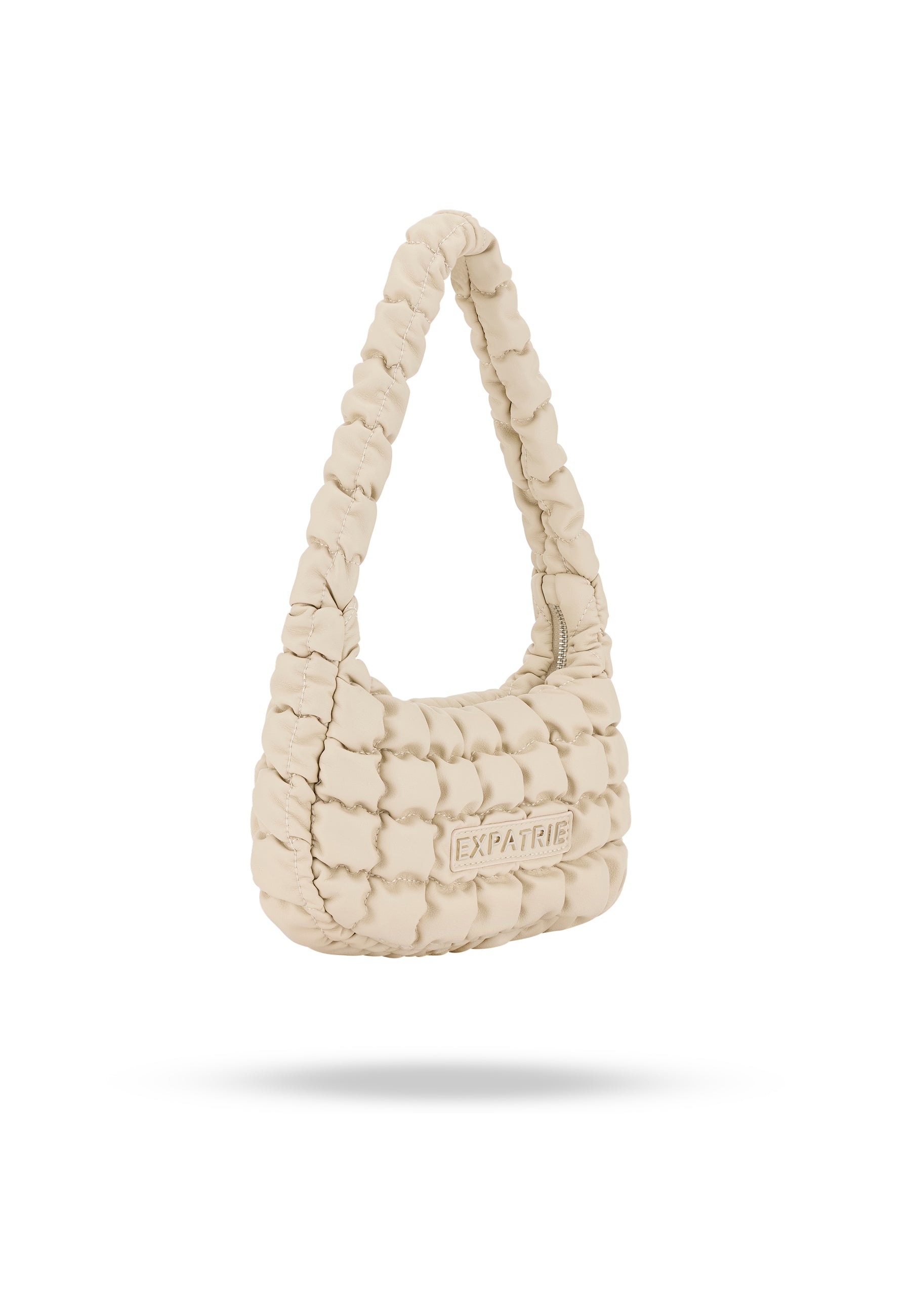 Beige, gestepptes 'Pippa Small' Handtasche mit gepolstertem Griff von Expatrié