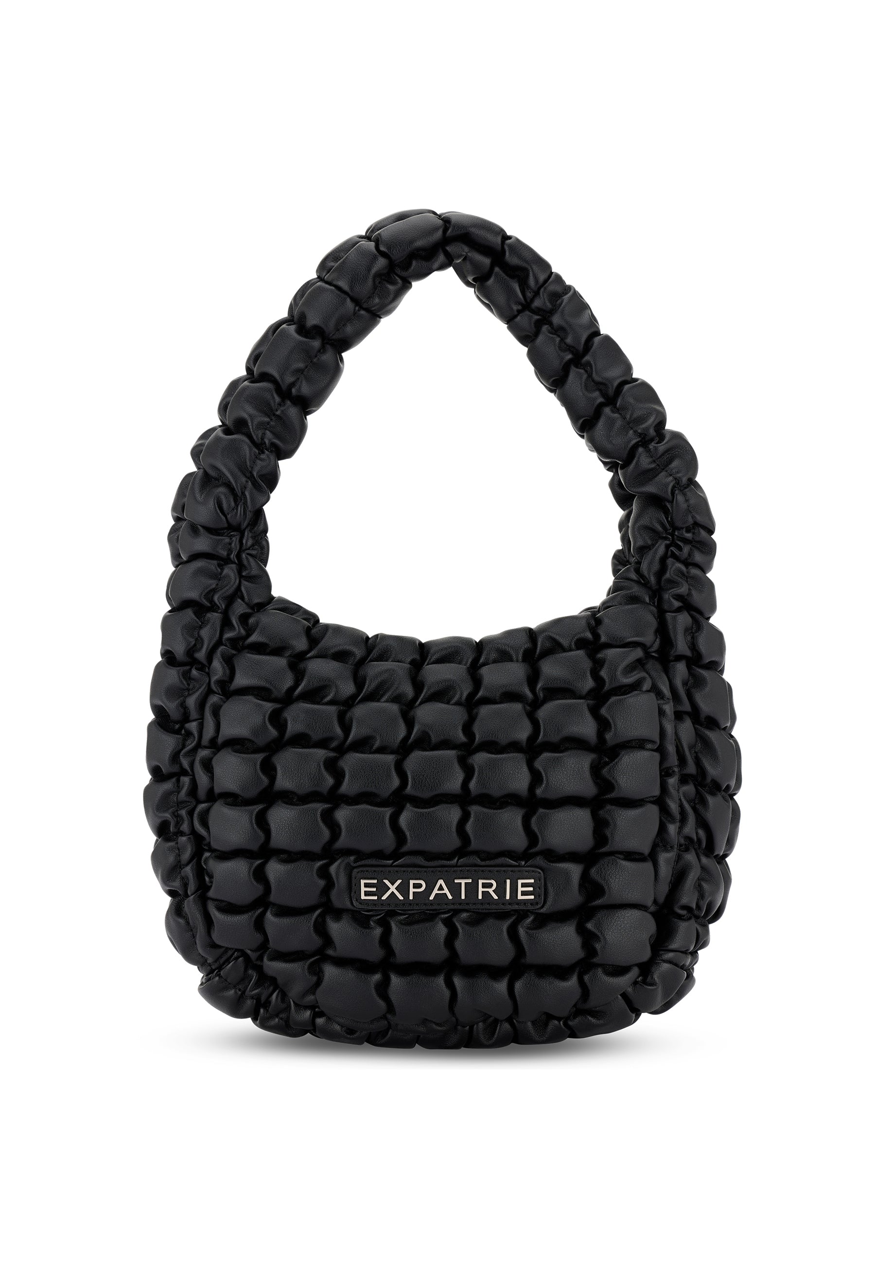 Schwarze, gesteppt gepolsterte PIPPA LARGE Handtasche mit kurzem Henkel und 'EXPATRIE' Logo