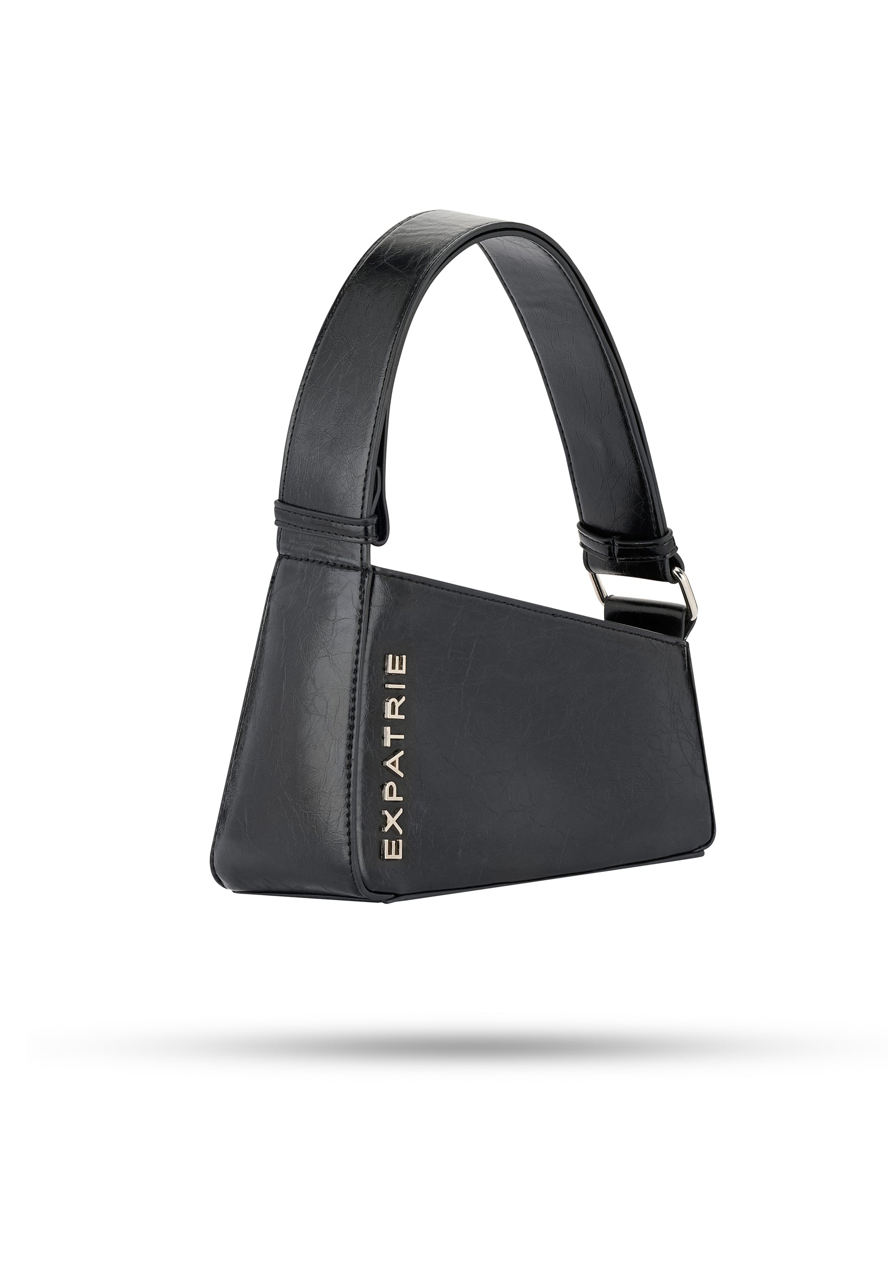 Schwarze GEORGIA Handtasche von Expatrié mit trapezförmigem Design und breitem Schulterriemen